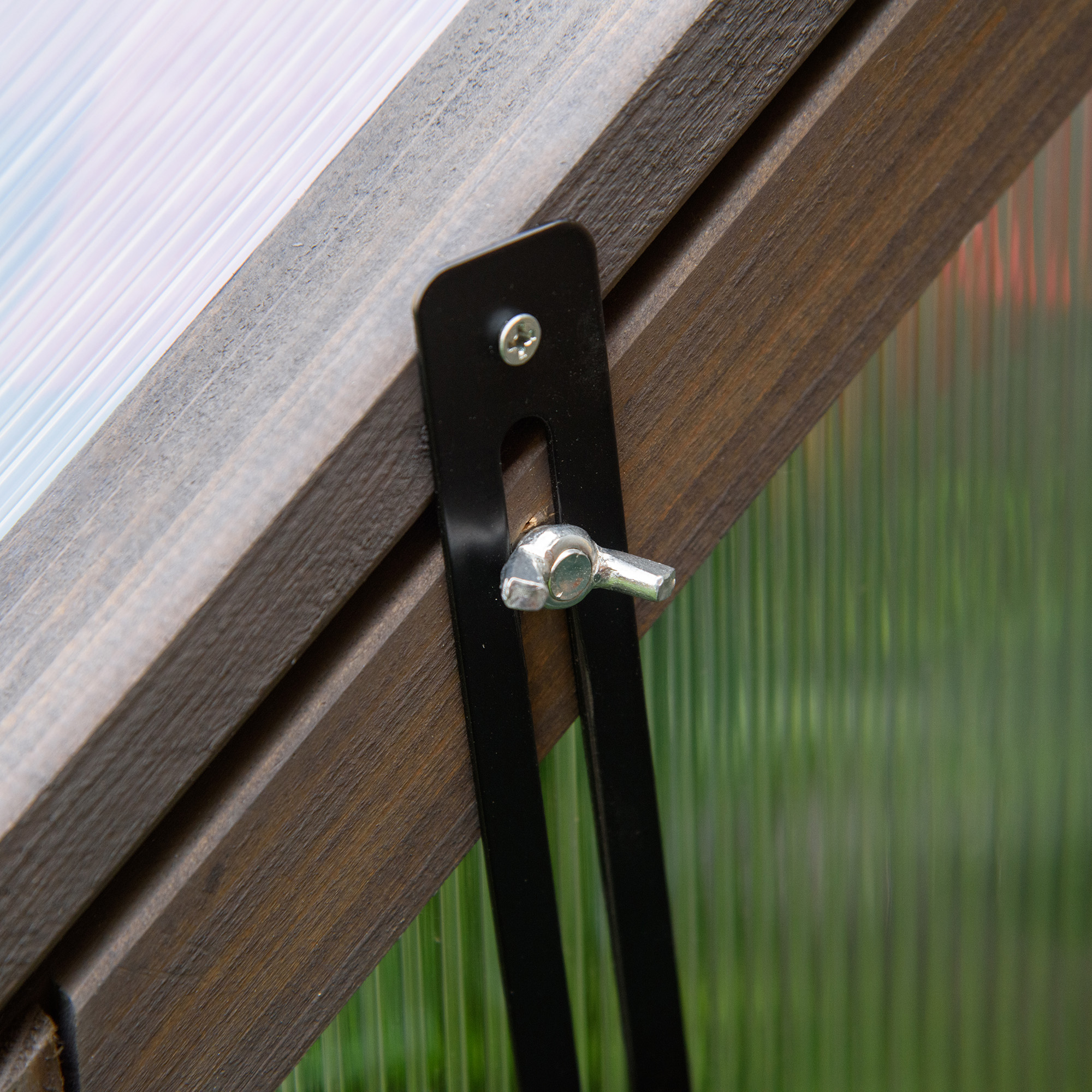Mini-Gewächshaus, Kompaktes Pflanzenhaus aus Holz, Polycarbonat-Platten, Belüftungsöffnung, 90L x 52B x 49,5H cm, Grau