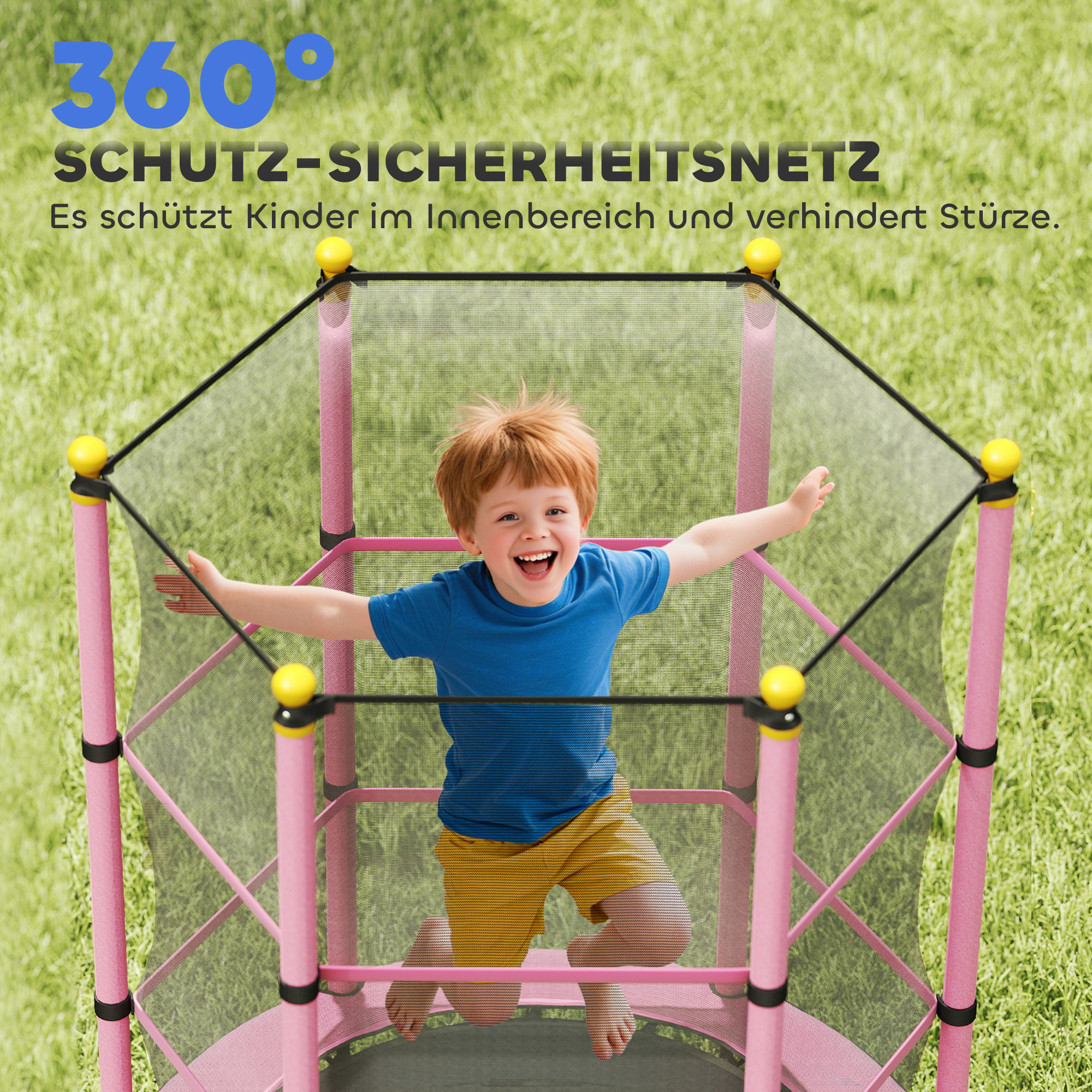 Trampolin für Kinder, Ø140 cm, mit Sicherheitsnetz, für innen und außen, Stahl, Kunststoff, belastbar bis 50 kg, Rosa
