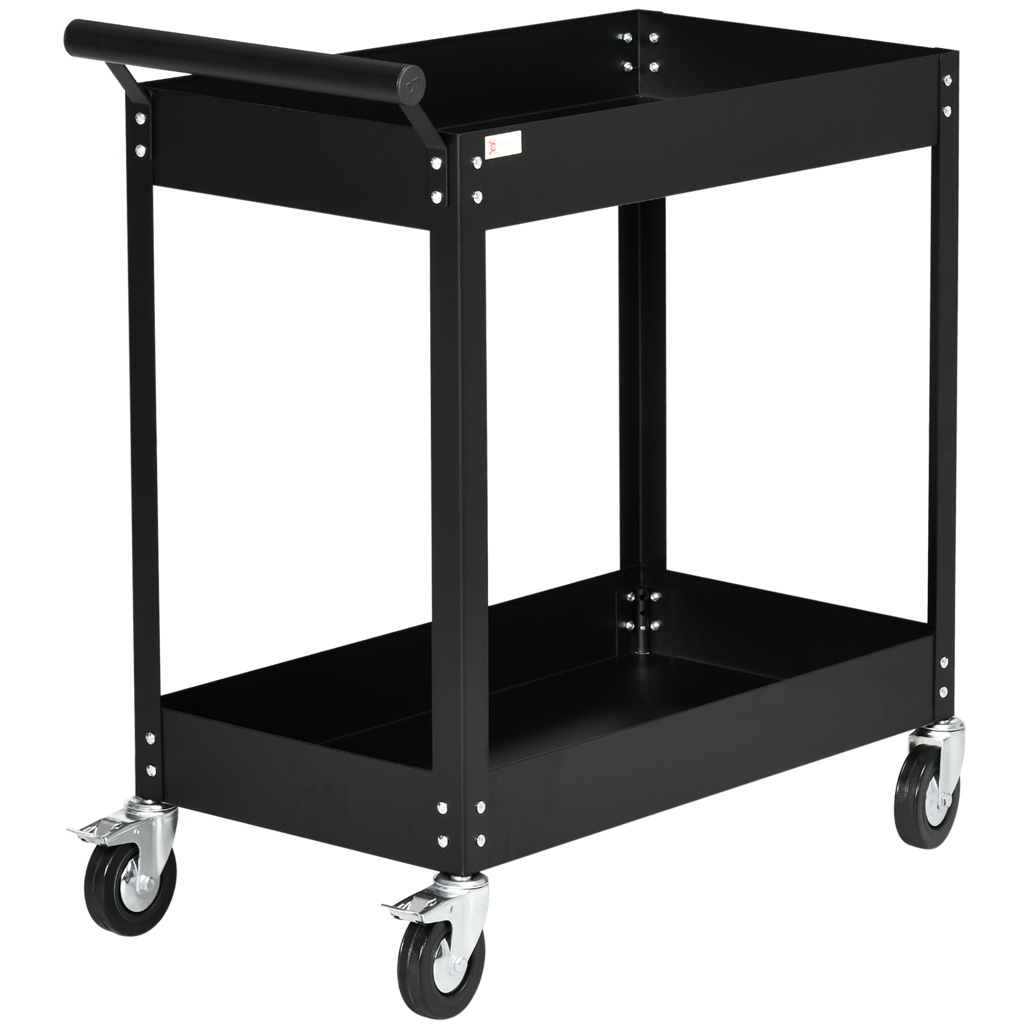 Werkstattwagen, 2 Etagen, Schubkarre, 4 Rollen, Stahl, bis 150 kg, 84,5 x 38 x 84 cm, Schwarz