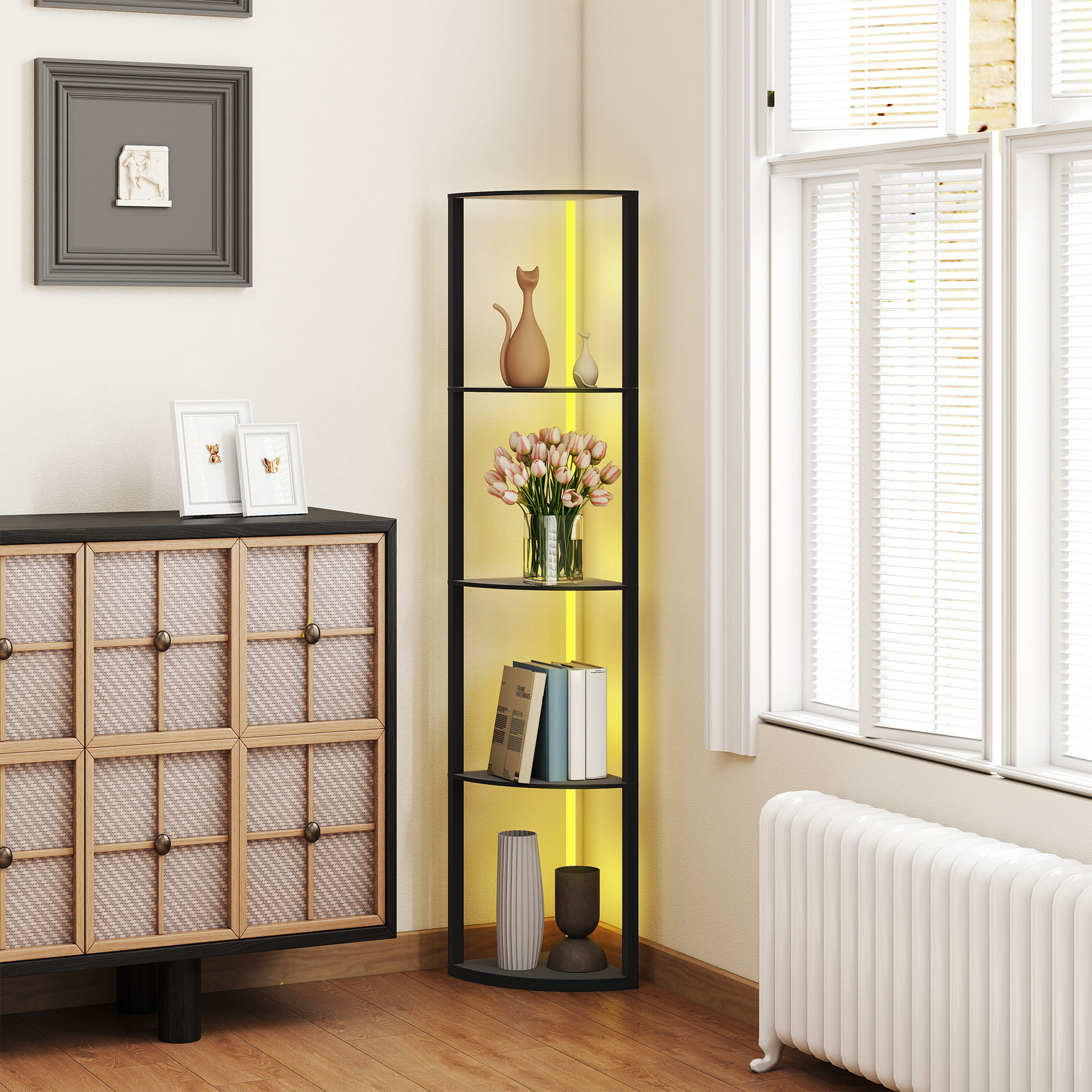 LED Stehlampe 5-stufige dimmbar Stehleuchte mit Regal,  RGB Farbwechsel, Fernbedienung