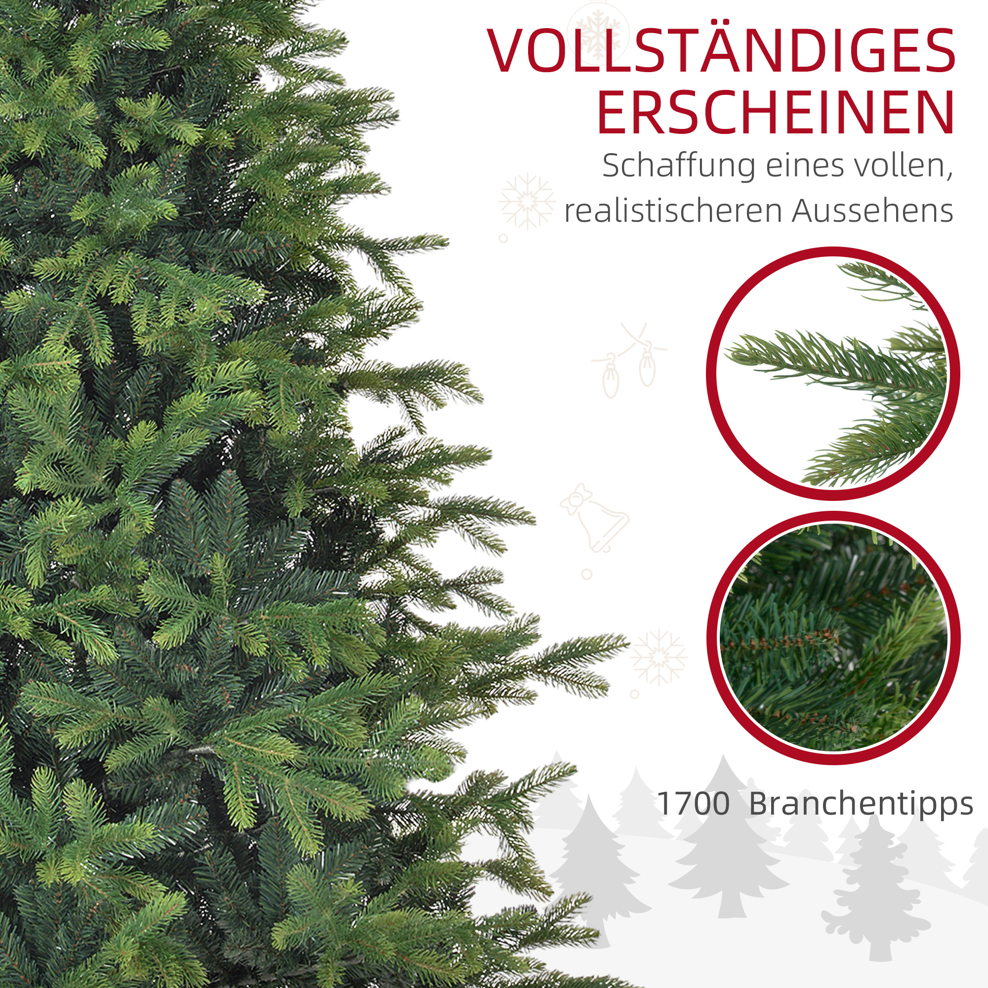 Künstlicher Weihnachtsbaum, realistisches Aussehen, flammhemmend, stabiler Metallfuß, 183 cm, Grün
