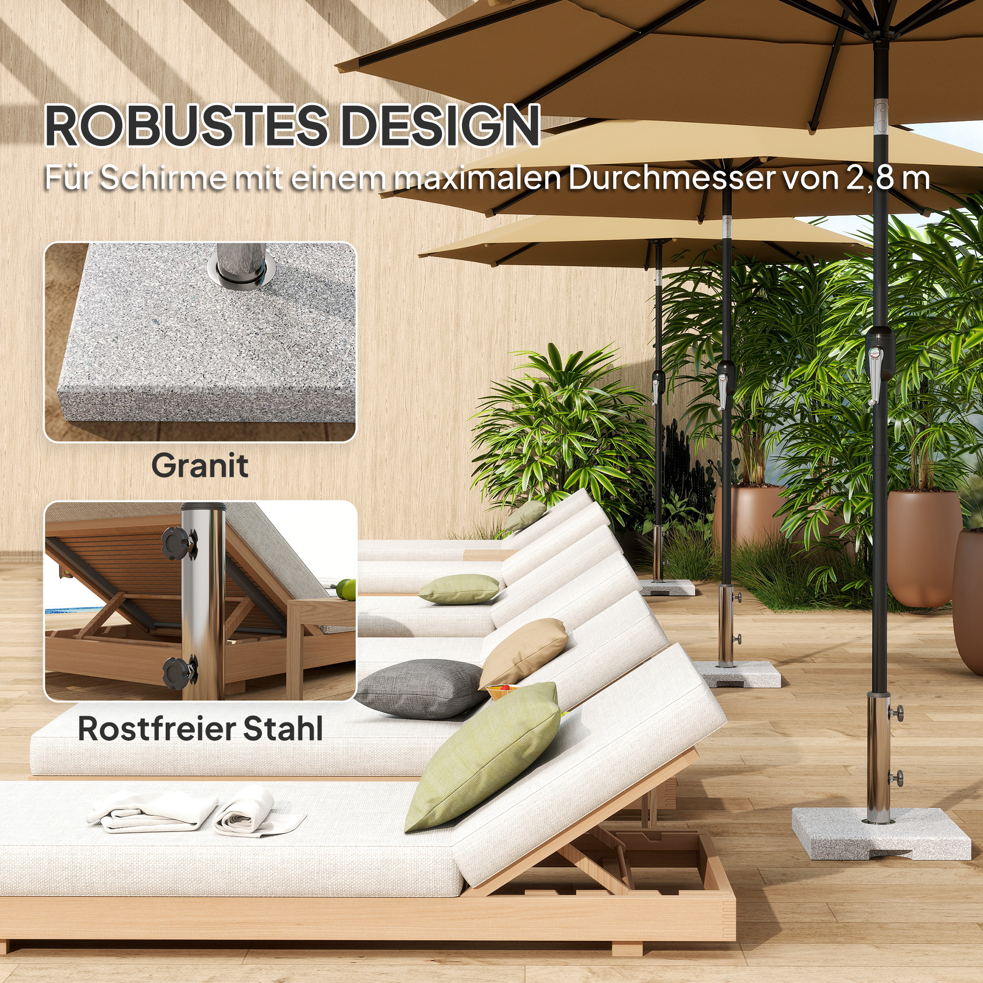 Sonnenschirmständer aus Granit 21kg Schirmständer, Quadratisch Schirmhalter, Schirmgewicht für Sonnenschirm 32/38/48mm