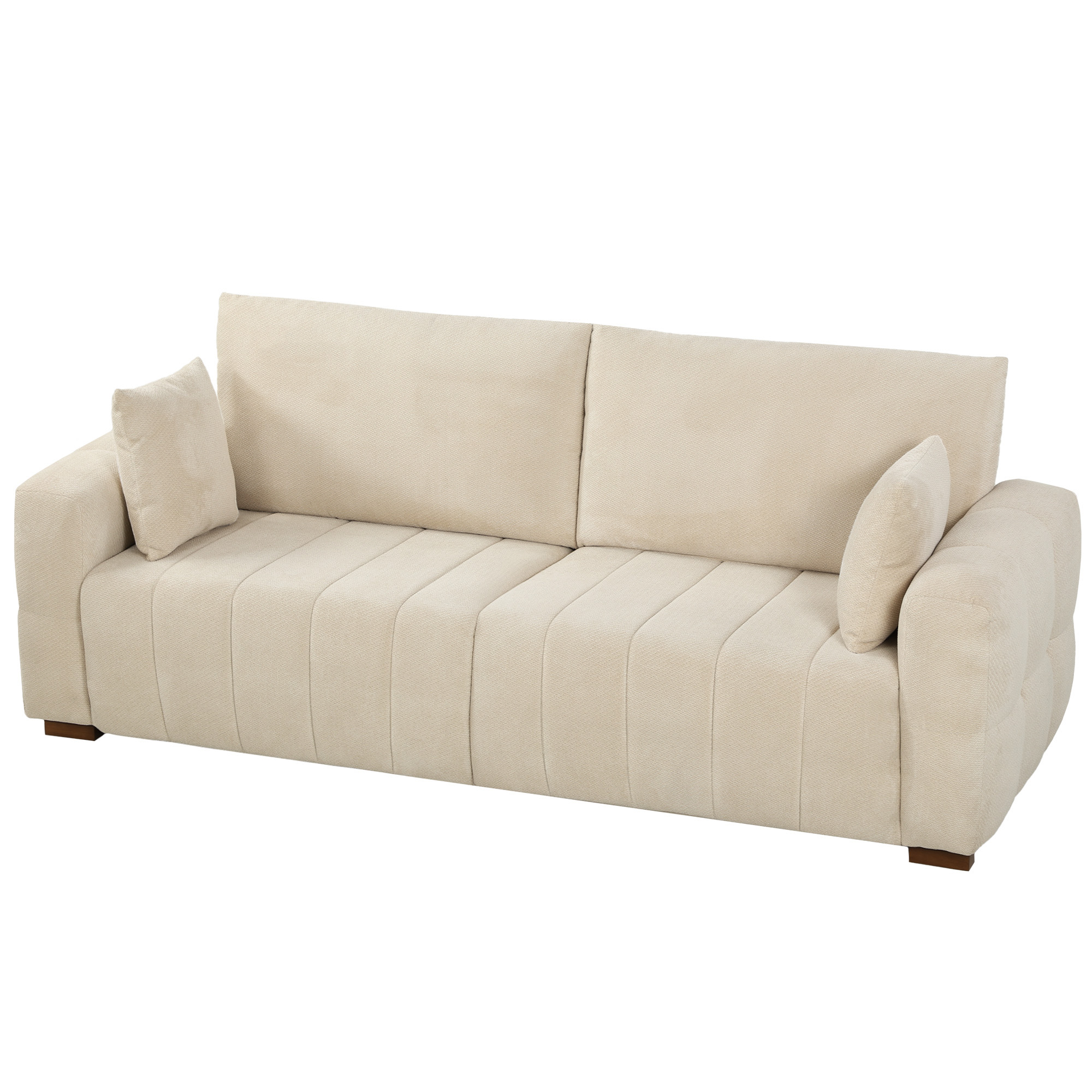 3-Sitzer Sofa mit bodentiefen Armlehnen gepolsterte Wohnzimmercouch Holzbeine Cremeweiß