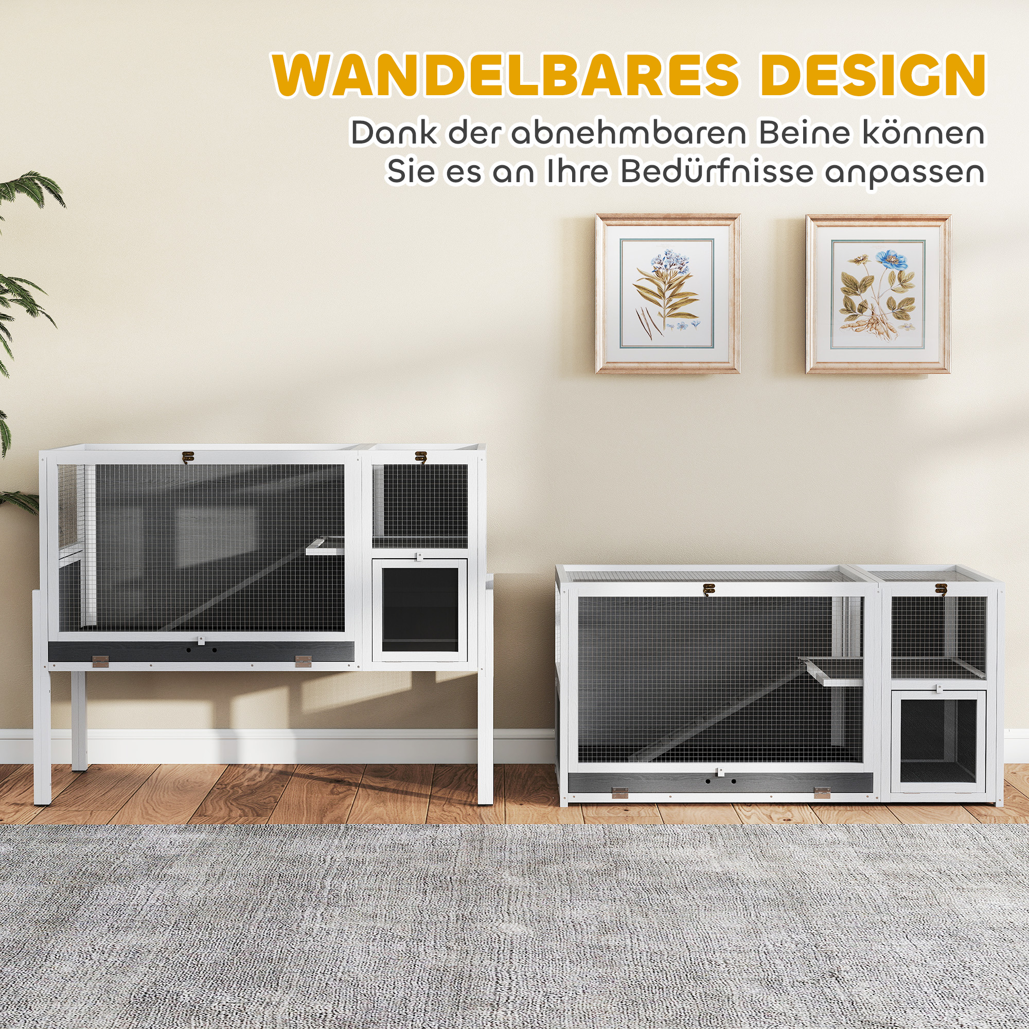 Kleintierstall für Zwerghamster, Kaninchen, Meerschweinchen, mit Zubehör, erhöhtes Design, Holz, Metall, Grau
