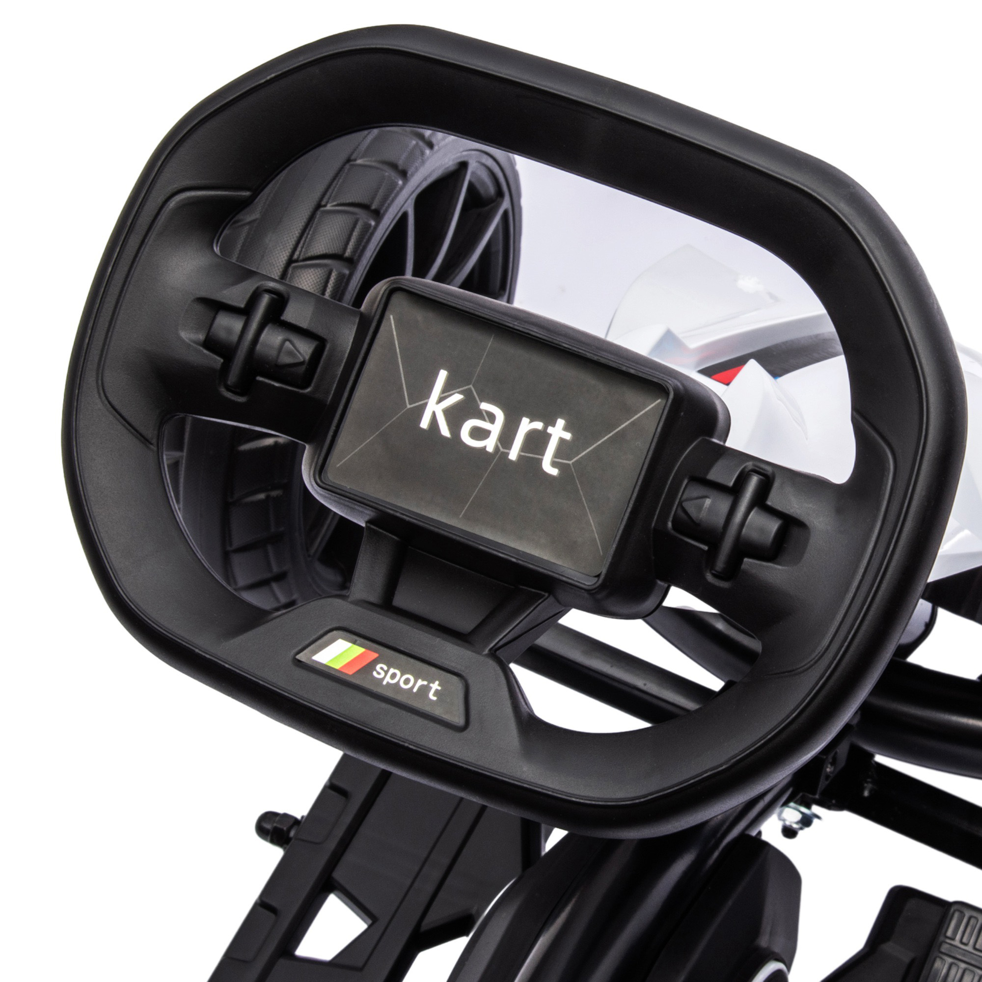 Go-Kart für Kinder, Elektro-Kart, bis 5 km/h, Sicherheitsgurt, Sitz mit Rückenlehne, Kunststoff, Metall, Weiß