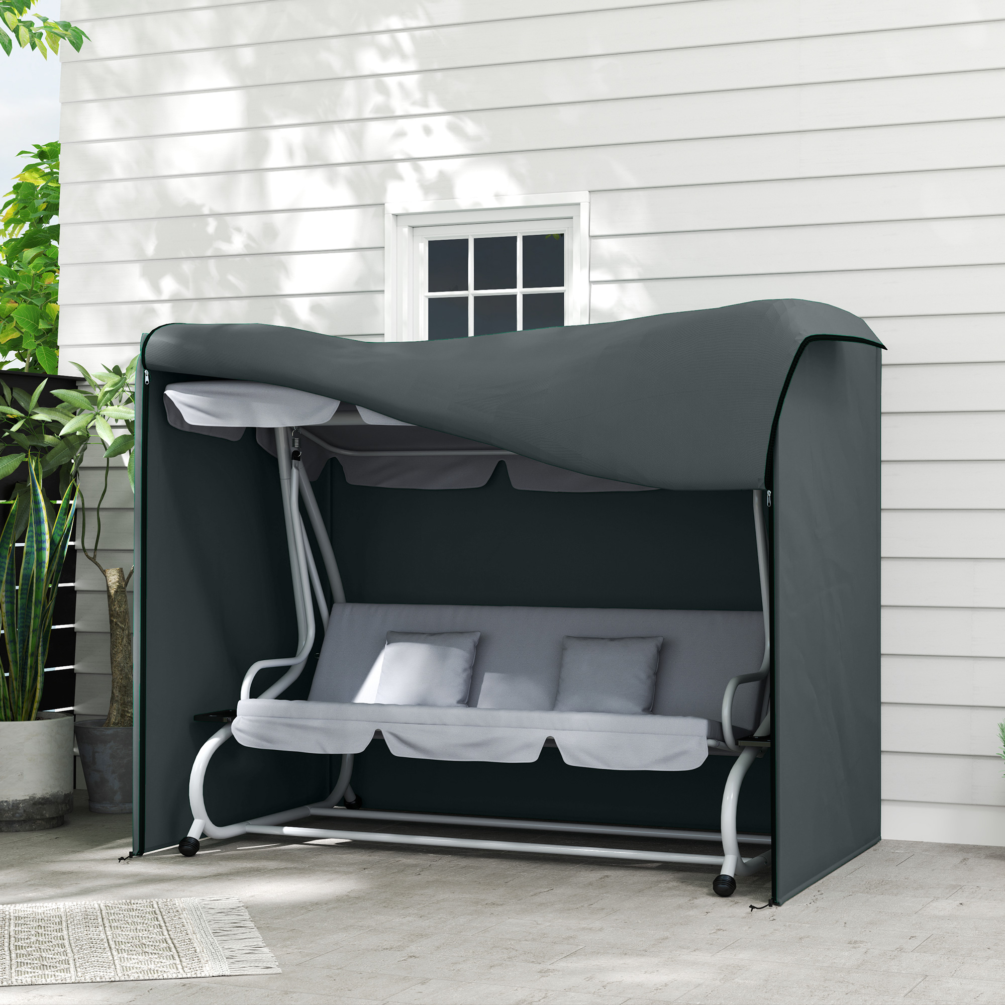Hollywoodschaukel Abdeckung 3 Sitzer Wasserdicht Schutzhülle für Gartenschaukel Oxford Gewebe 220 x 125 x 172 cm, Grau