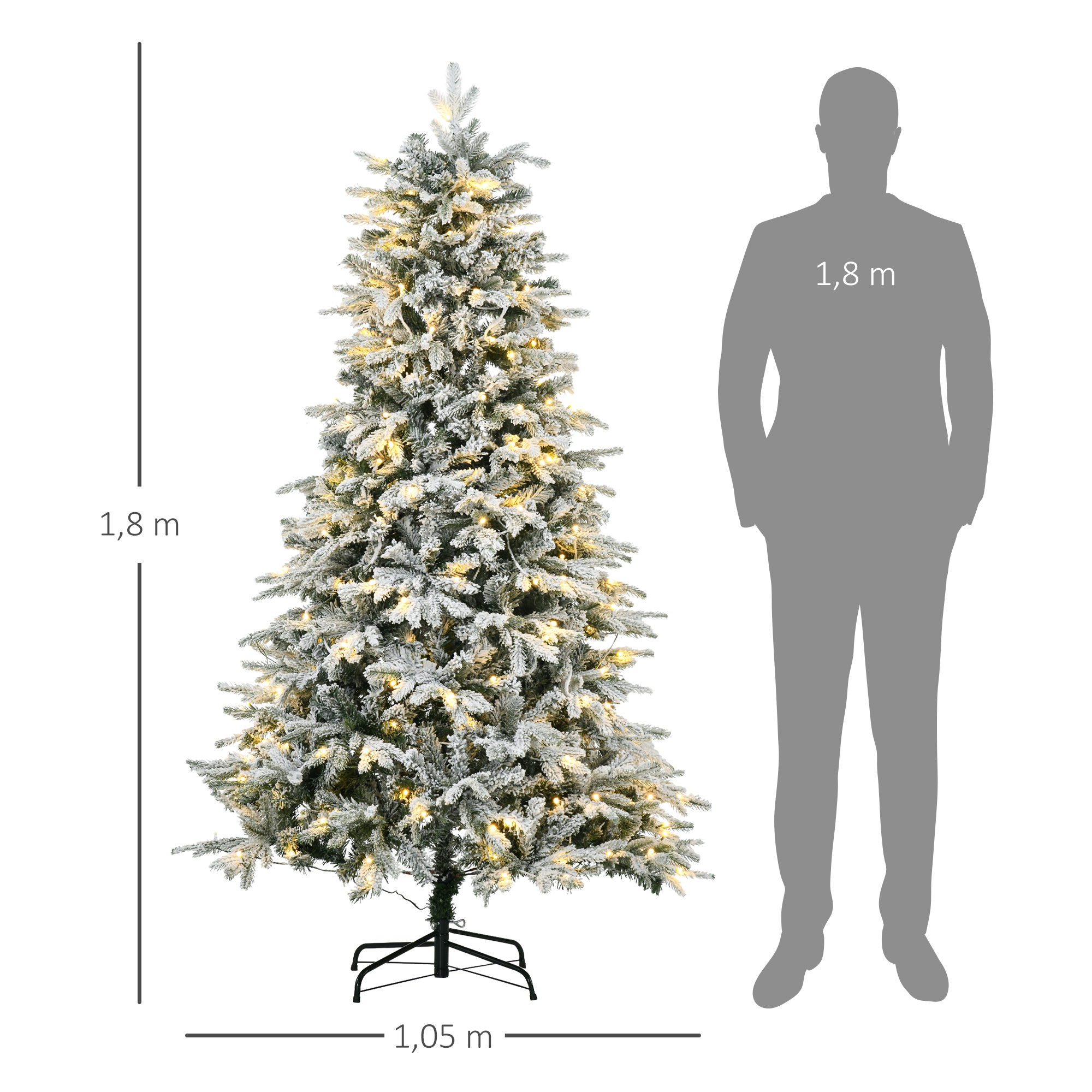 Künstlicher Weihnachtsbaum, Christbaum, inkl. Kunstschnee, LED-Lichter, 180 cm, Grün + Weiß