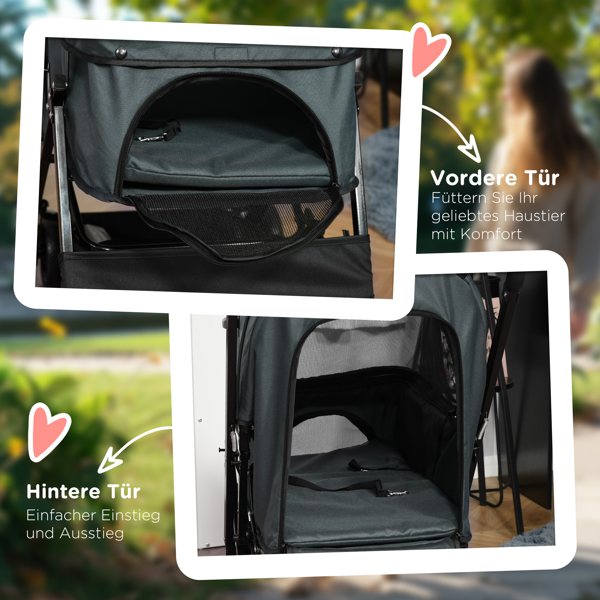 Hundebuggy Hundewagen bis 10 kg Klappbar Netzfenster Ablagekorb verstellbares Vordach Dunkelgrau 76,5 x 52 x 95 cm