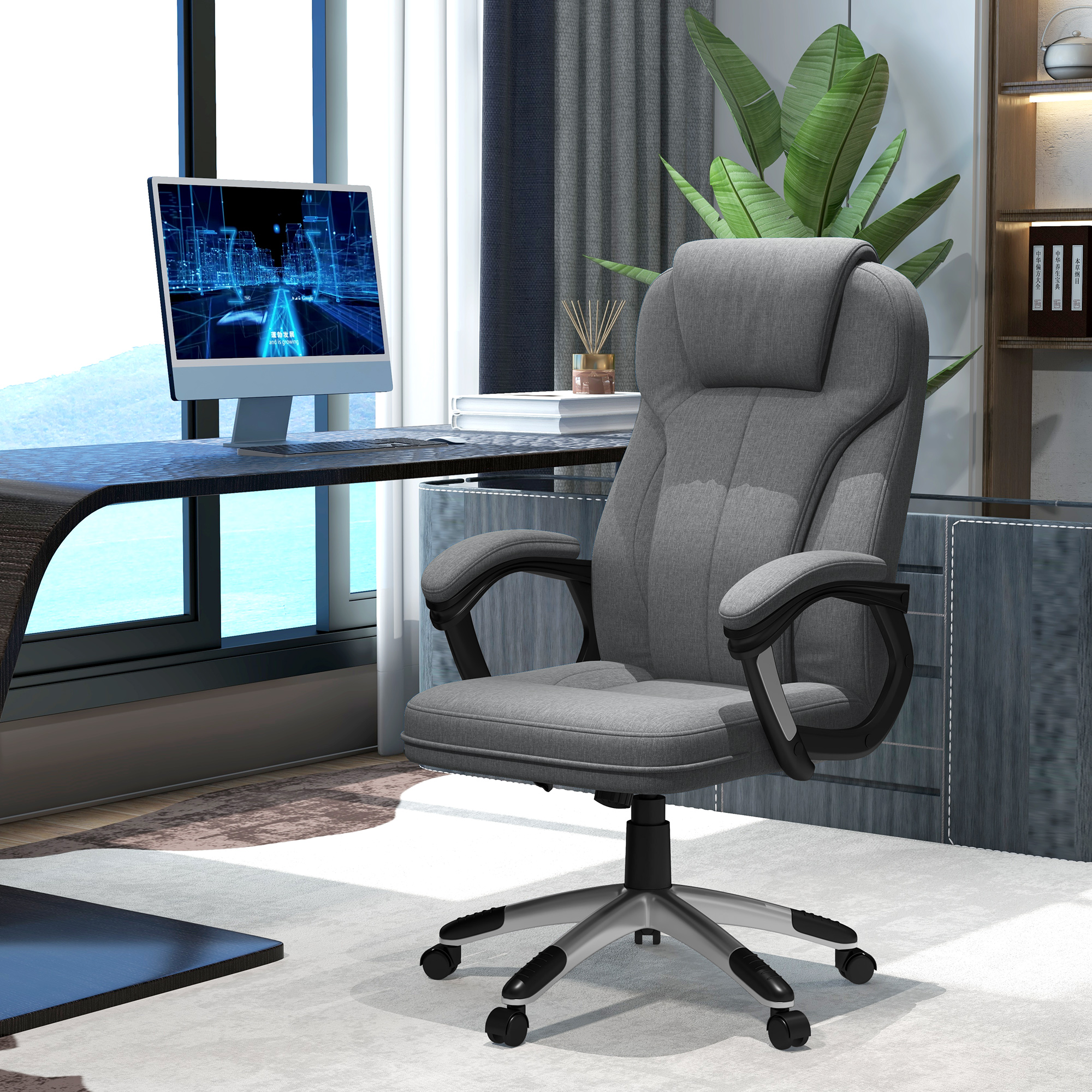 Bürostuhl Schreibtischstuhl Chefsessel, höhenverstellbar, Wippfunktion, 6 cm x 75 cm x 120 cm, Grau