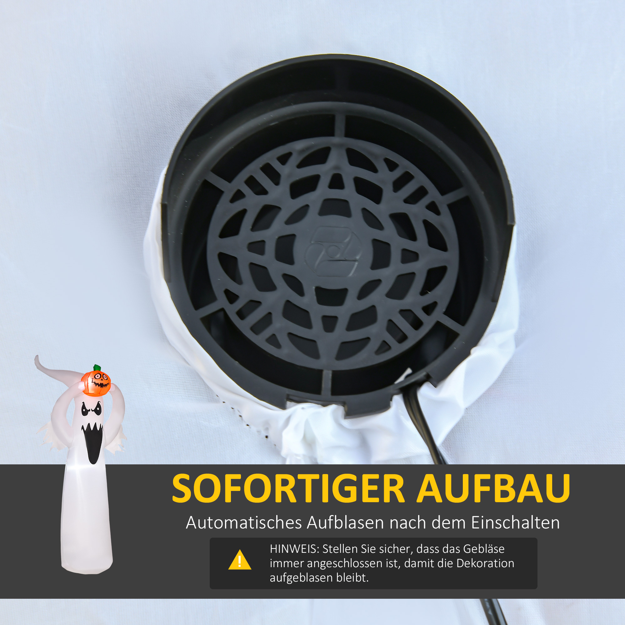 Halloween aufblasbares Gespenst 1,8 m Dekoration mit LEDs Weiß + Orange Polyester 80 x 40 x 180 cm