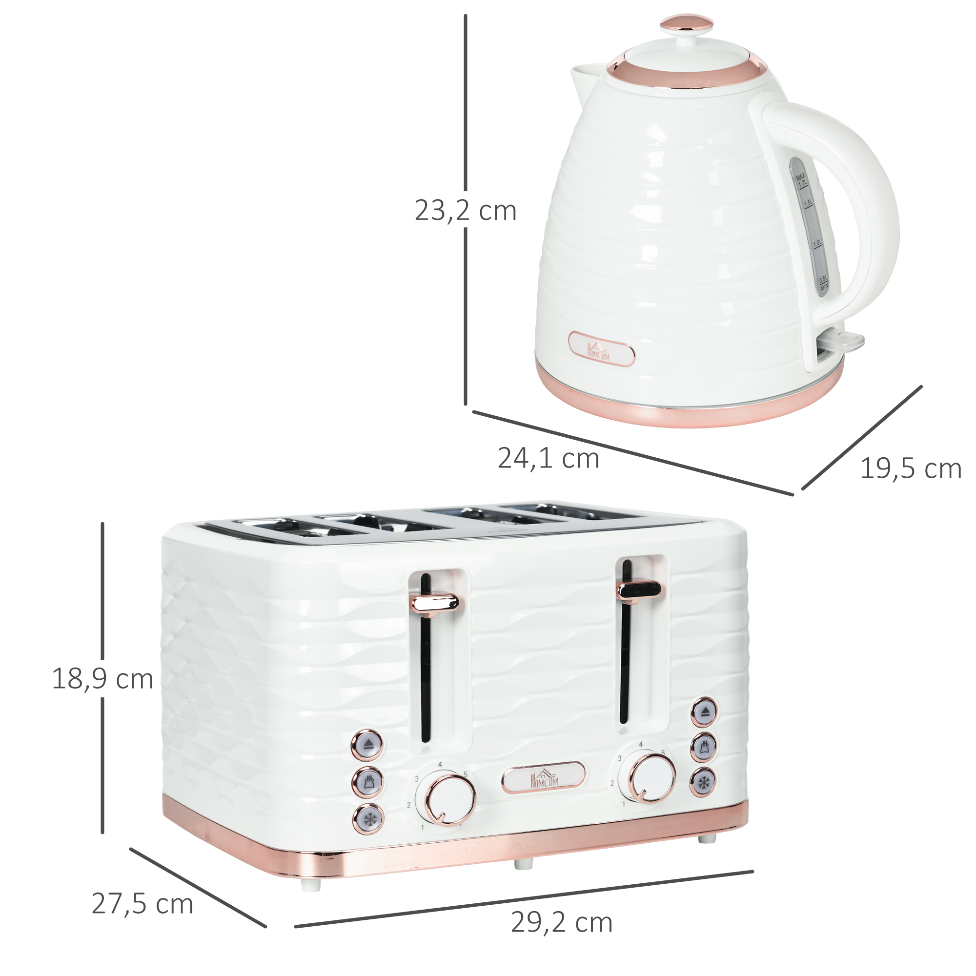 2-in-1 Toaster- und Wasserkocher-Set, 7 Bräunungsstufen, Auftau- und Aufwärmfunktion, Cremeweiß