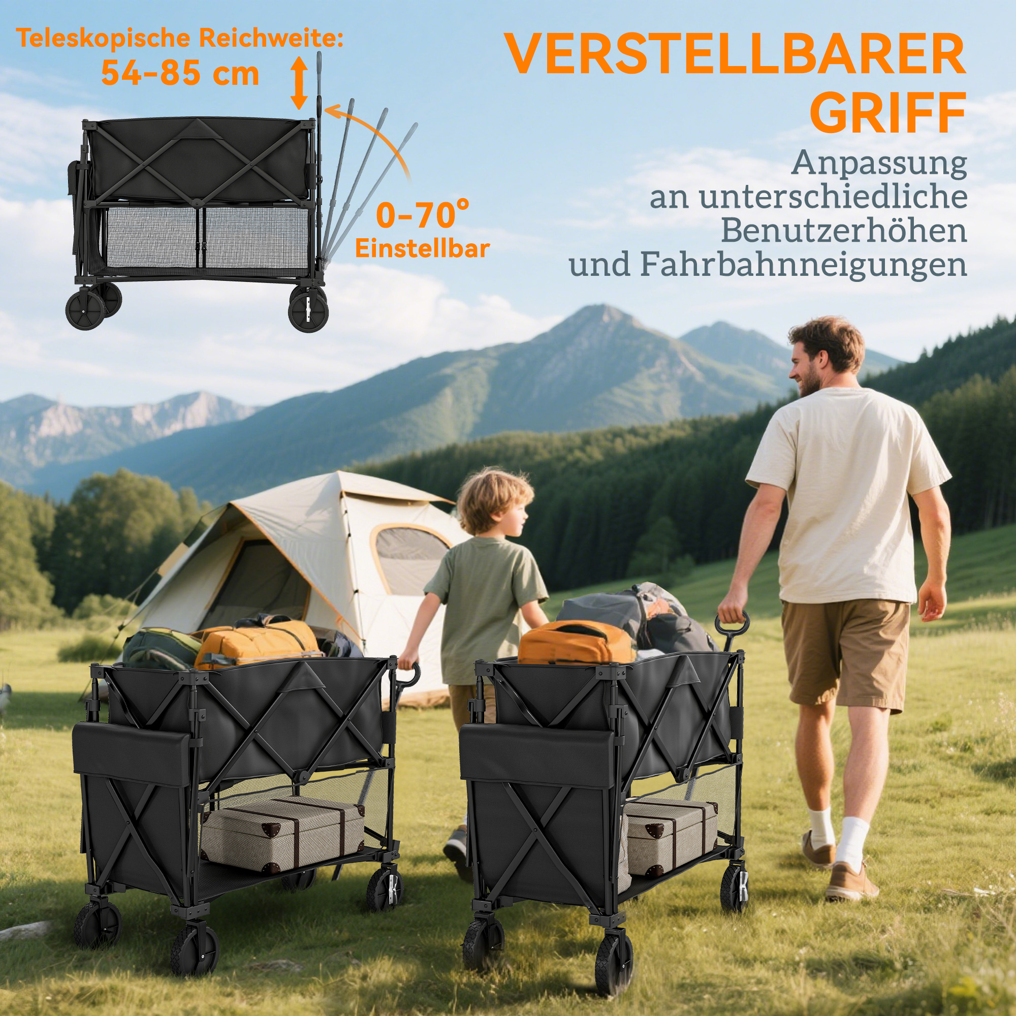 Gartenwagen 200 kg belast zweistufige Transportwagen mit herausnehmbare Plane 369,5 Liter Schwarz