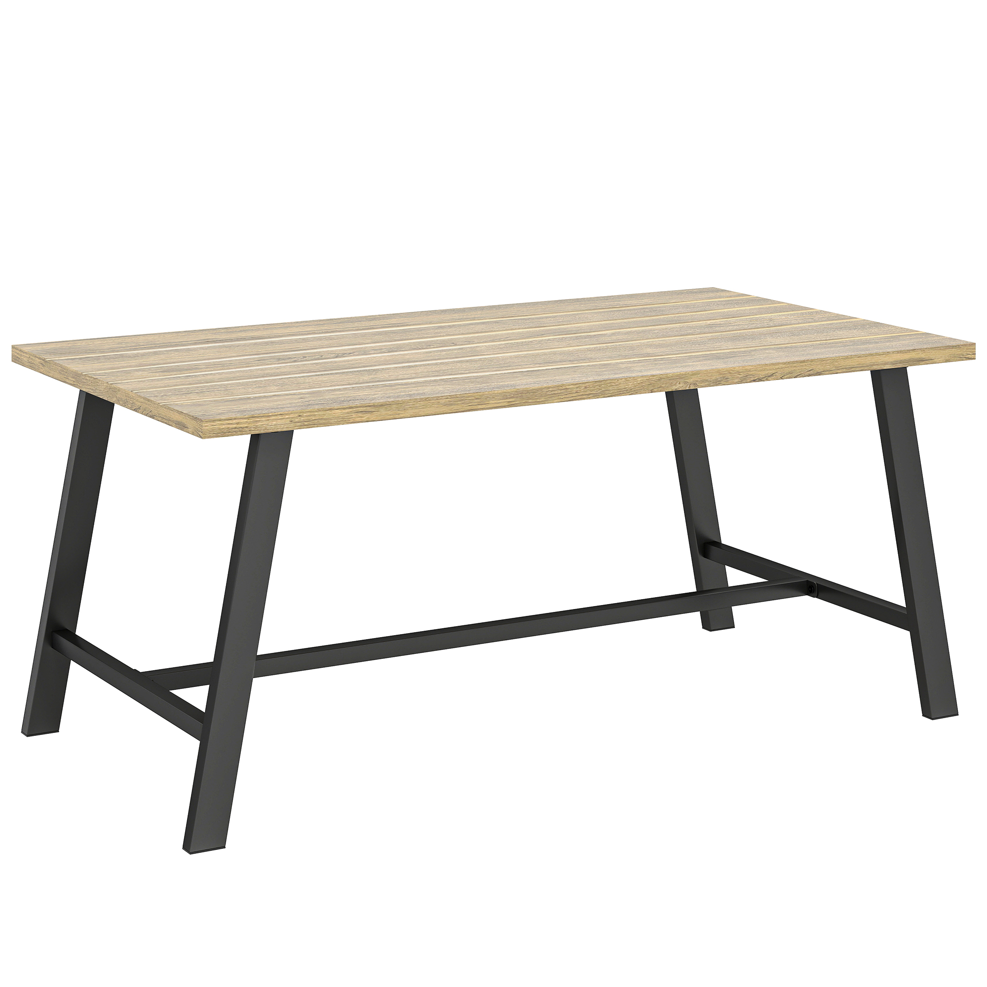 Outdoor-Couchtisch, rechteckiger Metall-Beistelltisch mit Tischplatte in Holzoptik, 100 x 55 cm, Braun