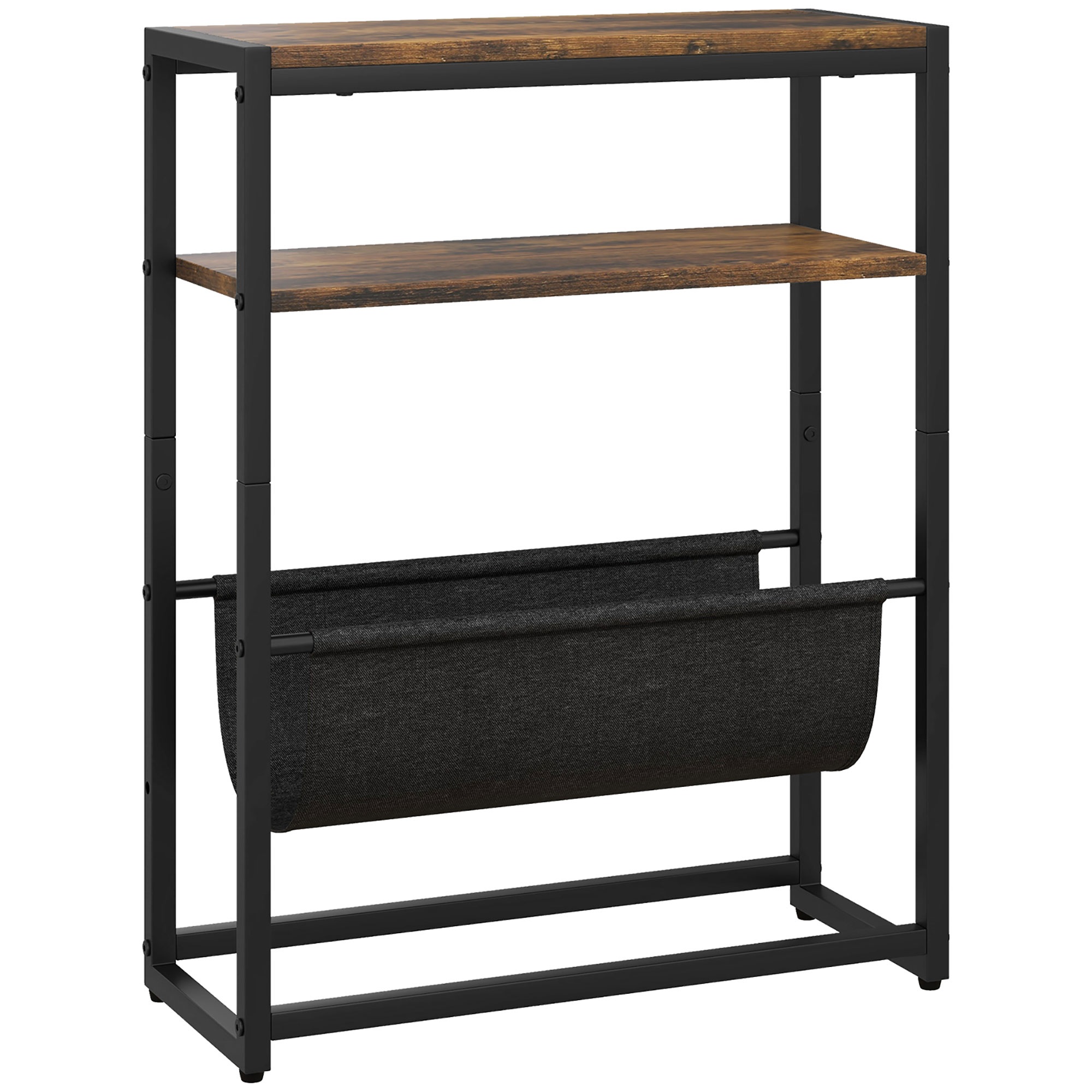 Beistelltisch, Couchtisch mit 3-stufiger Ablage, V-förmigem Magazinhalter 43 x 18 x 56 cm, Rustikal Braun