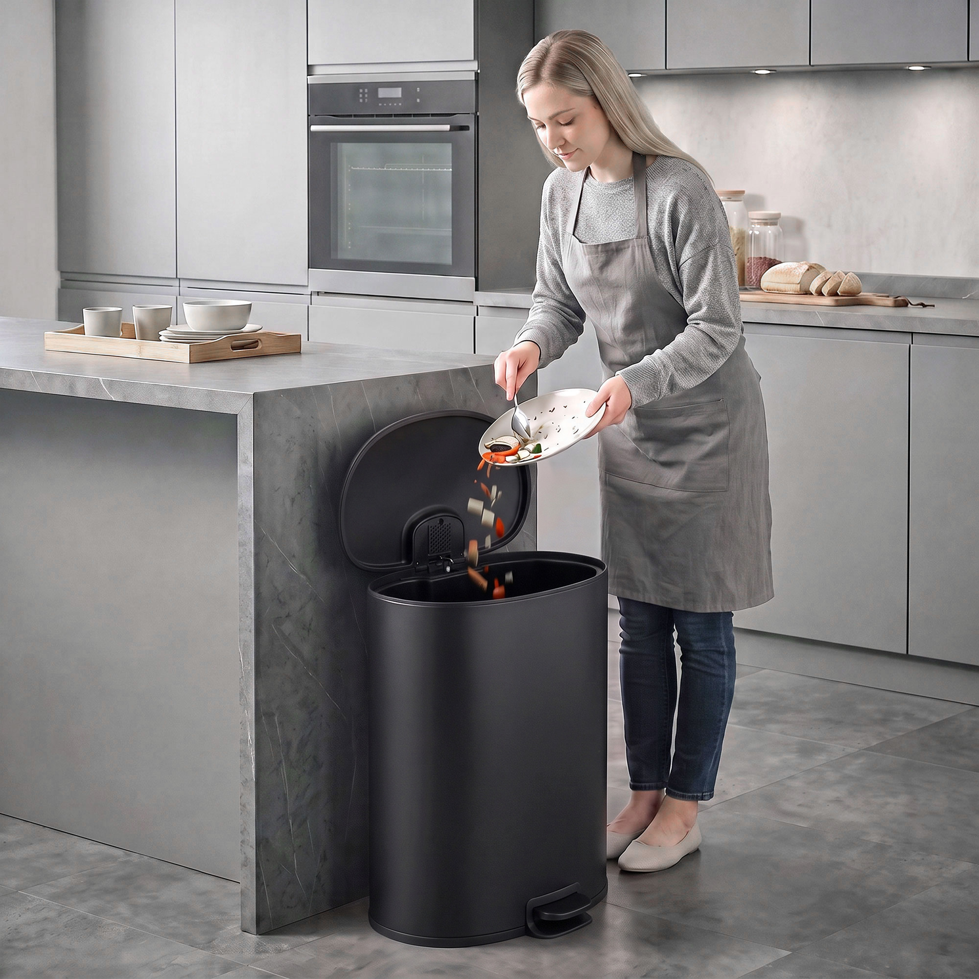 40 L Küchen-Tretmülleimer mit Soft-Close- und Offenhalte-Deckel, herausnehmbarem Inneneimer, Edelstahl, Schwarz