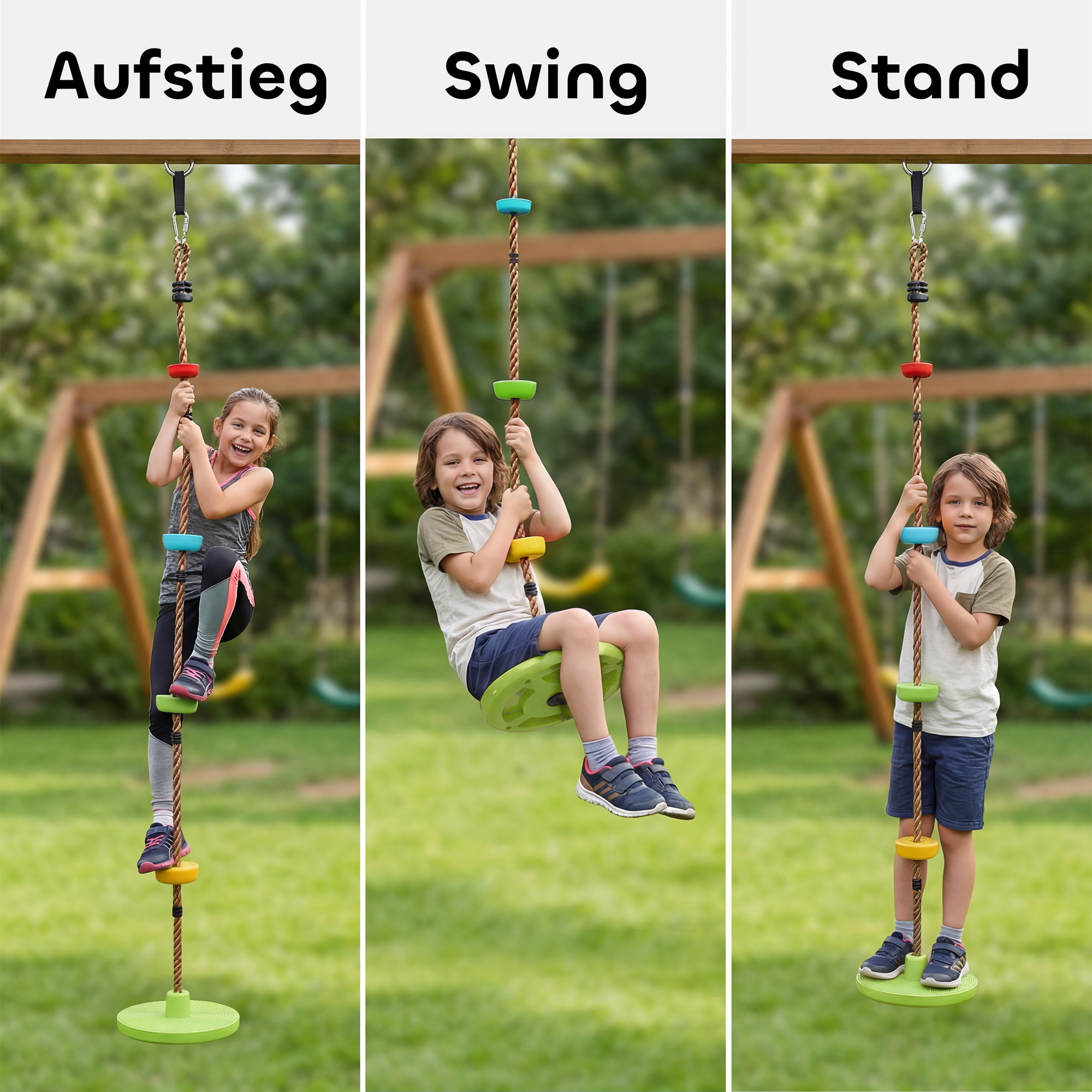 Kletterseil Schaukel Baum Kinderschaukel mit Plattform Scheibenschaukel Sitz Outdoor Spielset für 3-8 Jahre Kinder Grün