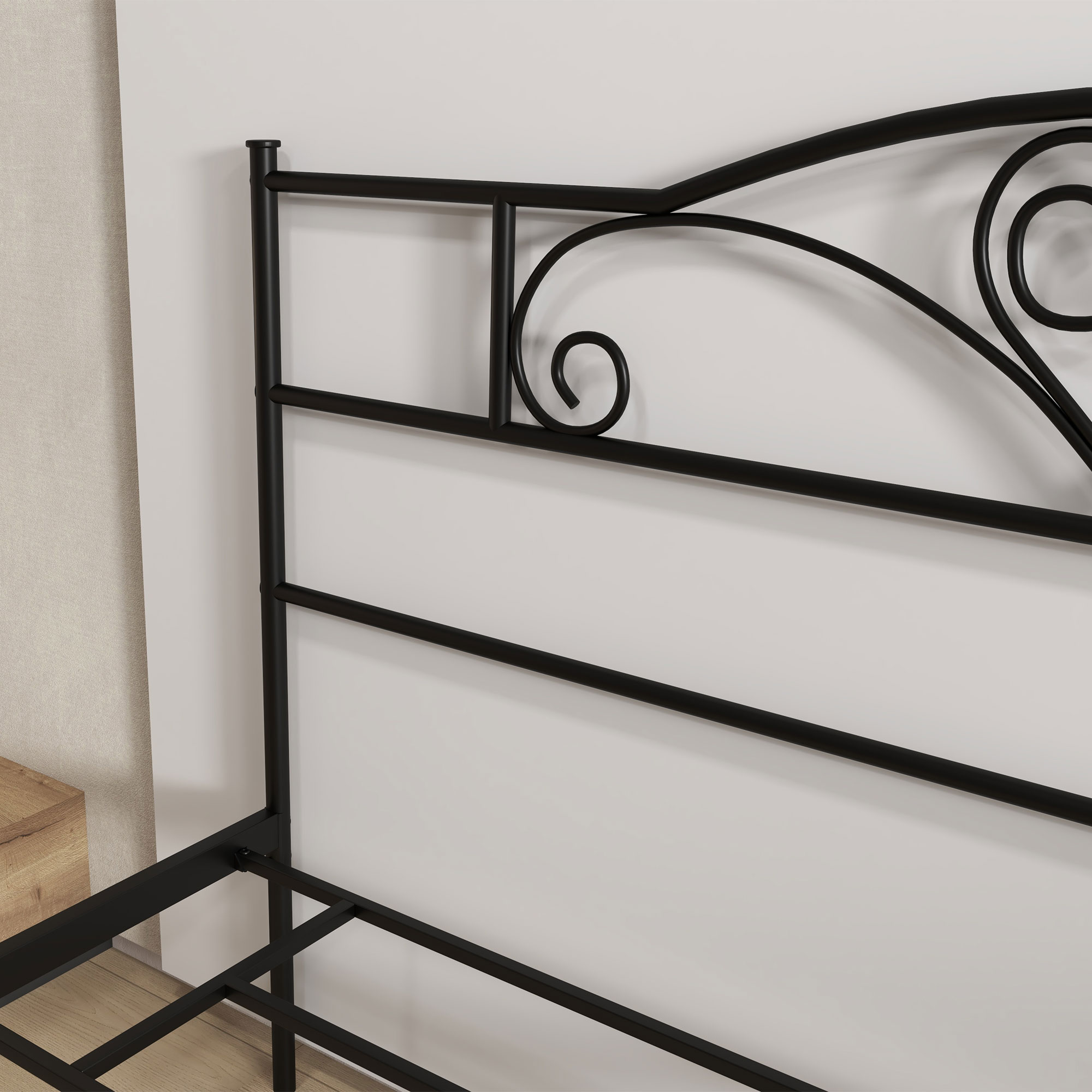 Bett 160 x 200 cm Bettrahmen mit Lattenrost aus Stahl, Unterbettaufbewahrung, Doppelbett, Schwarz