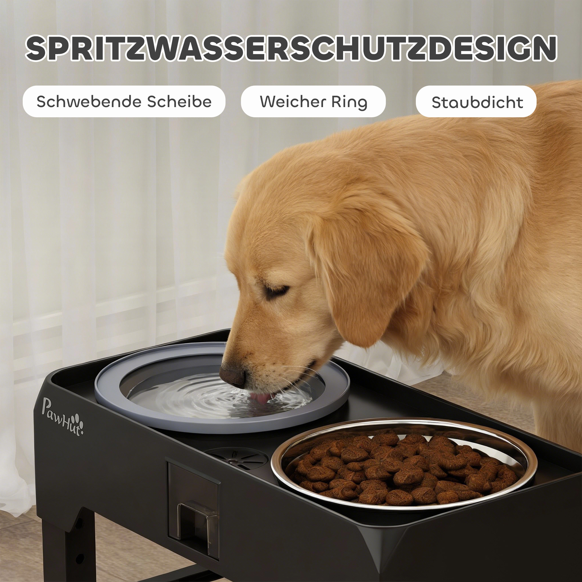 Erhöhter Hundenapf Höhenverstellbar Futternapf mit Wassernapf 2 Edelstahlnäpfen für kleine bis große Hunde Schwarz