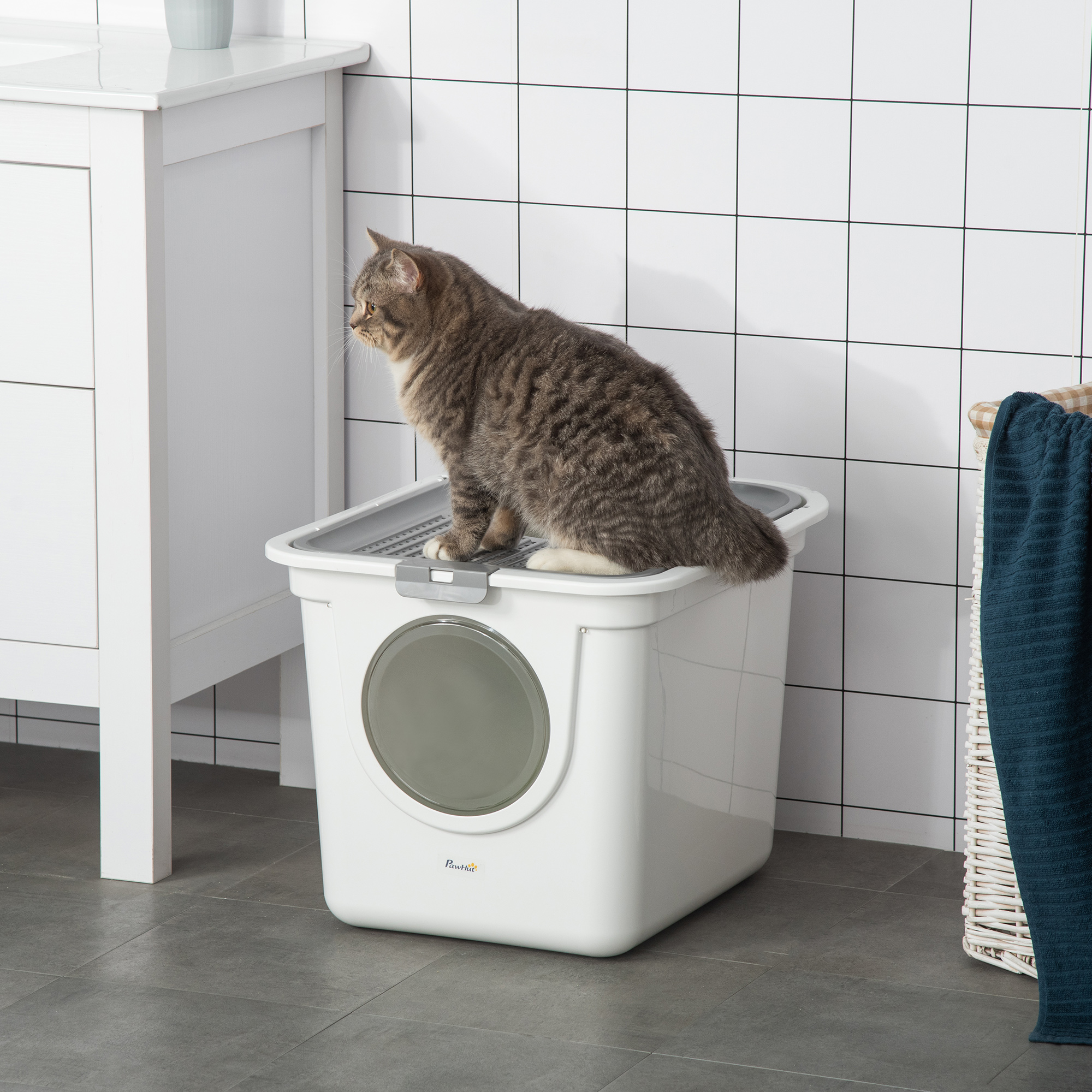 Katzenklo, 2-Wege-Katzenklo, inkl, Streuschaufel, Weiß + Grau