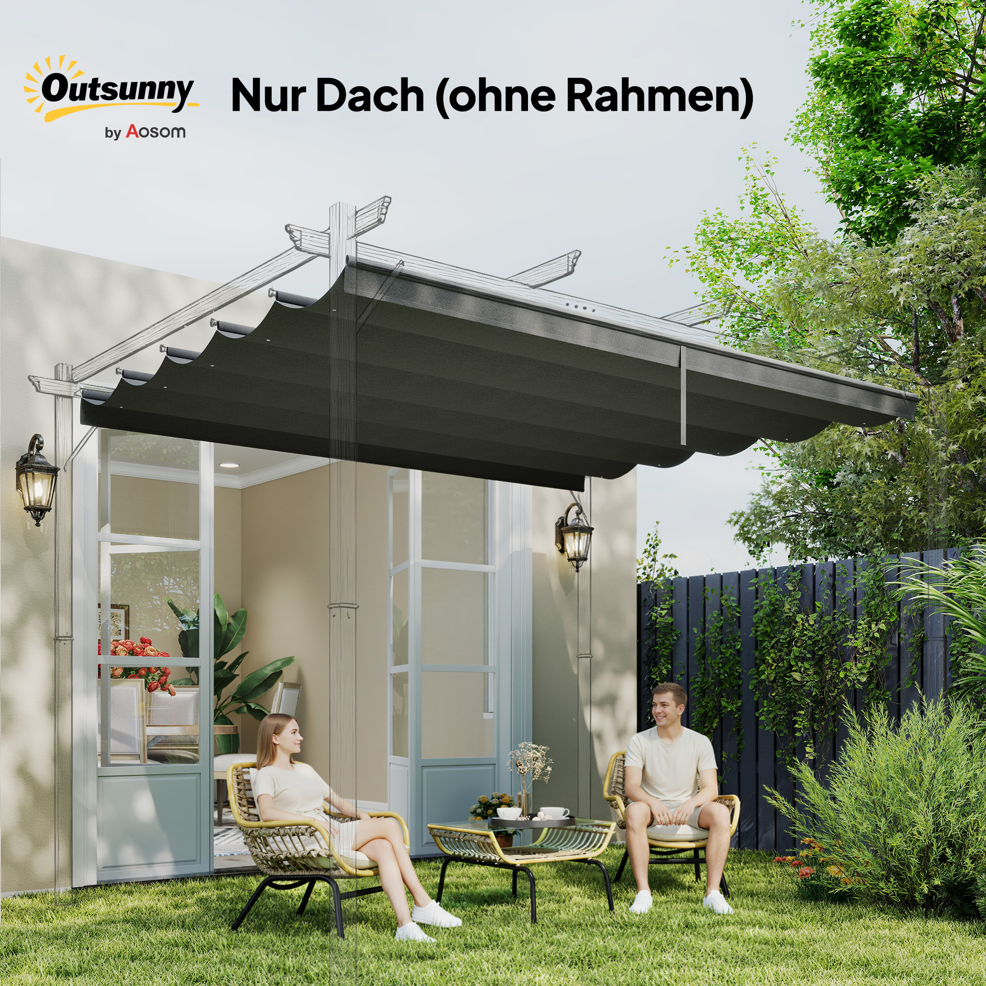 Ersatzplane für 4x3m Pavillons, mit Wasserablauflöchern, 3,50 x 2,6 m, Dunkelgrau