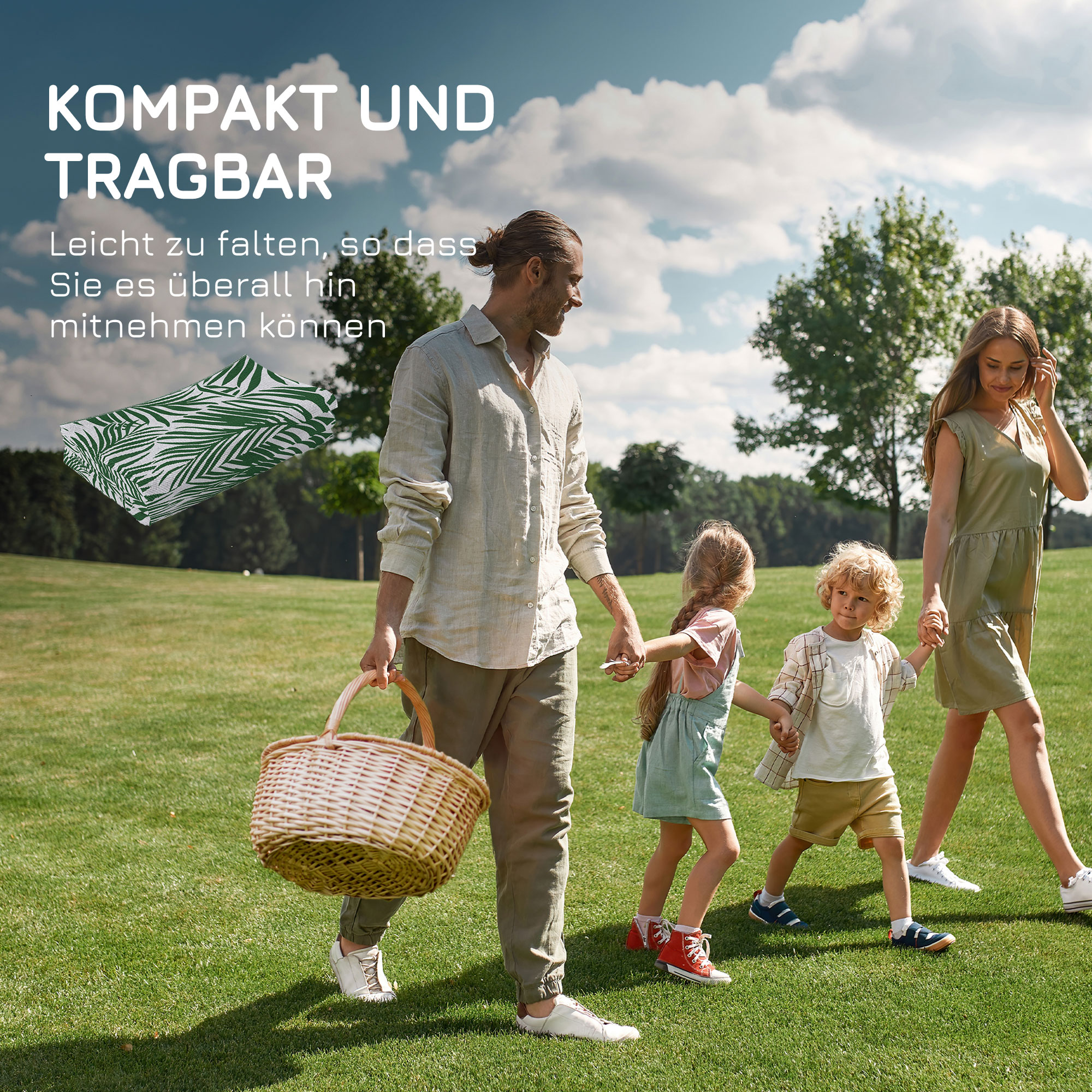 Outdoor Teppich Wendbares Wetterfest Outdoorteppich Carpet mit Blätter-Muster, 152 x 243 cm Dunkelgrün