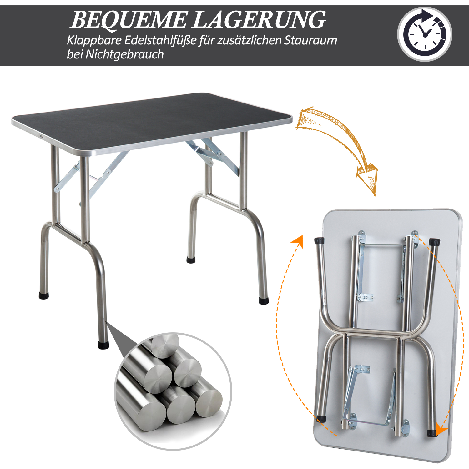 Trimmtisch Tierpflegetisch Schertisch mit Korb Hundepflegetisch klappbar Hundefriseurtisch Hunde Badetisch höhenverstellbar Edelstahl Schwarz
