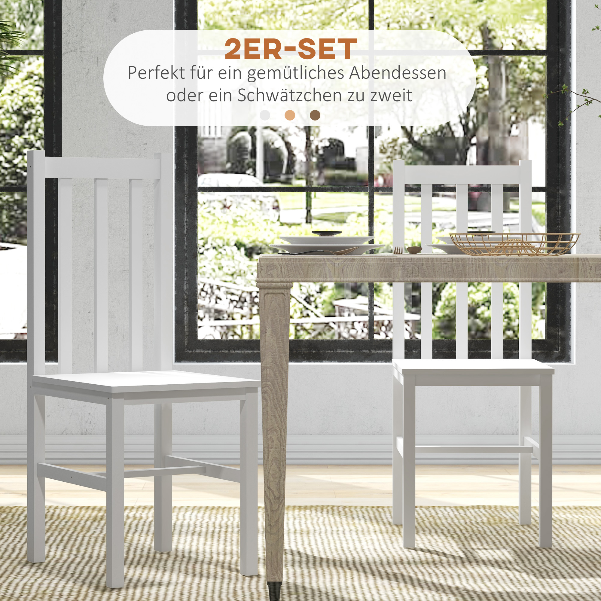 2er-Set Küchenstühle Esszimmerstühle Stühle, Massivholz, modernes Design, 38, 5 cm x 47,5 cm x 99 cm, Weiß