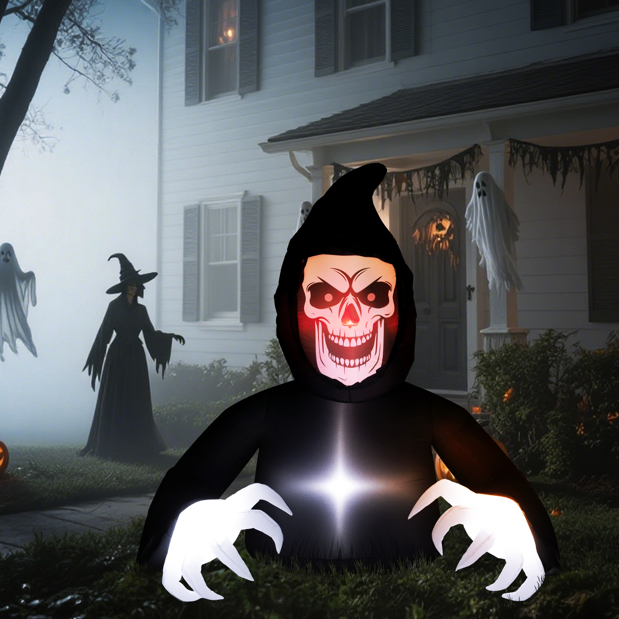 Aufblasbare Halloween-Dekoration, Sensenmann, LED-Leuchten, Gebläse, Kabel