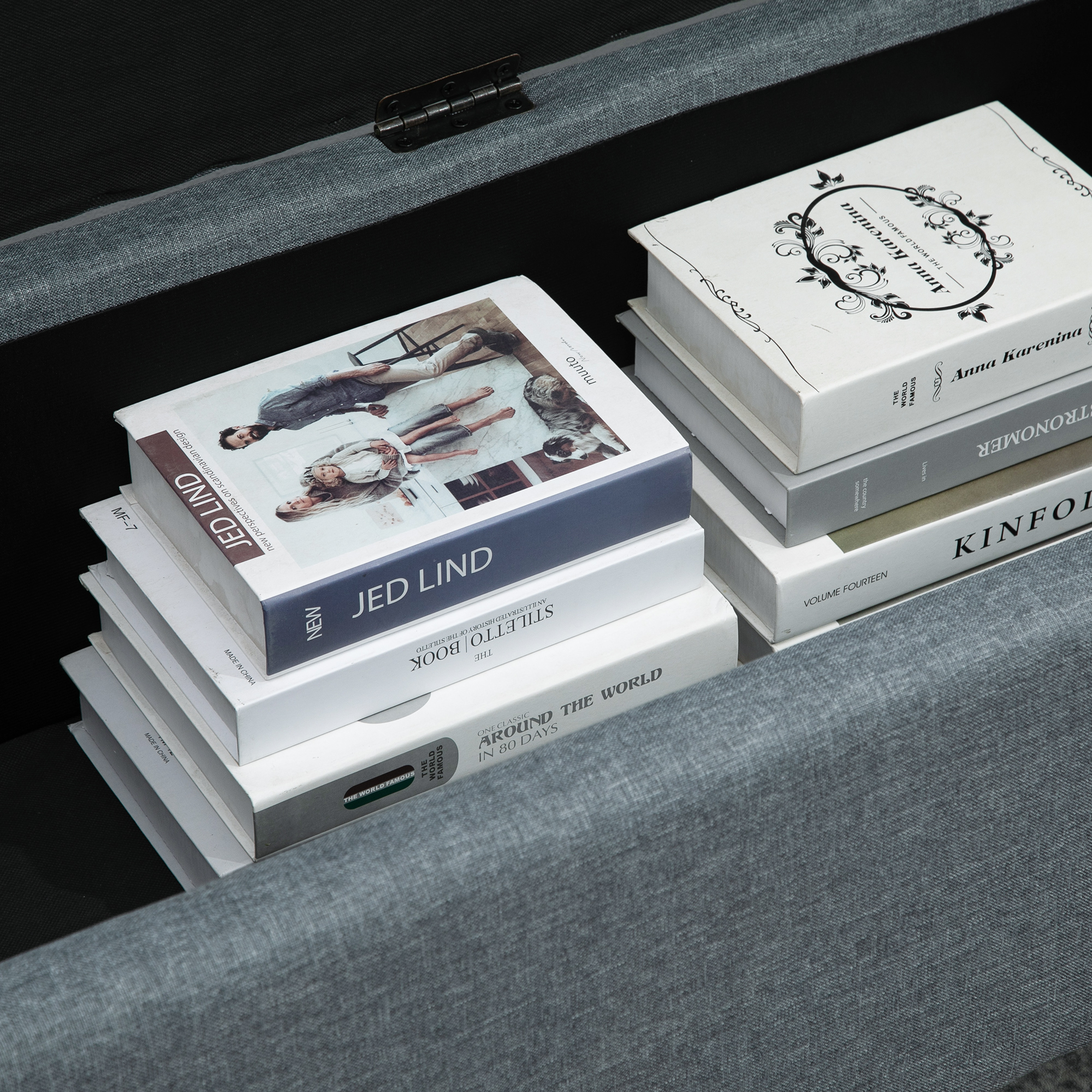 Sitzbank mit Stauraum, Ottomane, Flurbank, Knopfheftung,125,1 cm x 48,9 cm x 41,3 cm, Grau