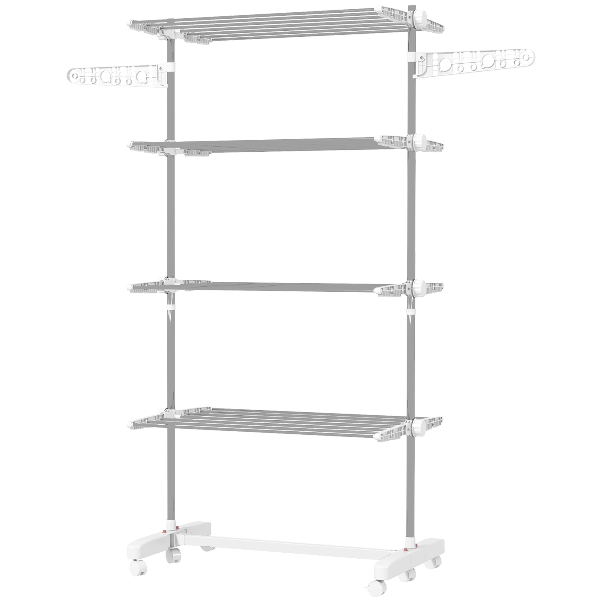 mobiler Wäscheständer mit Rollen, 4 Ebenen, klappbar, Edelstahl, rostfrei, weiß+silber, 142 x 55 x 172 cm