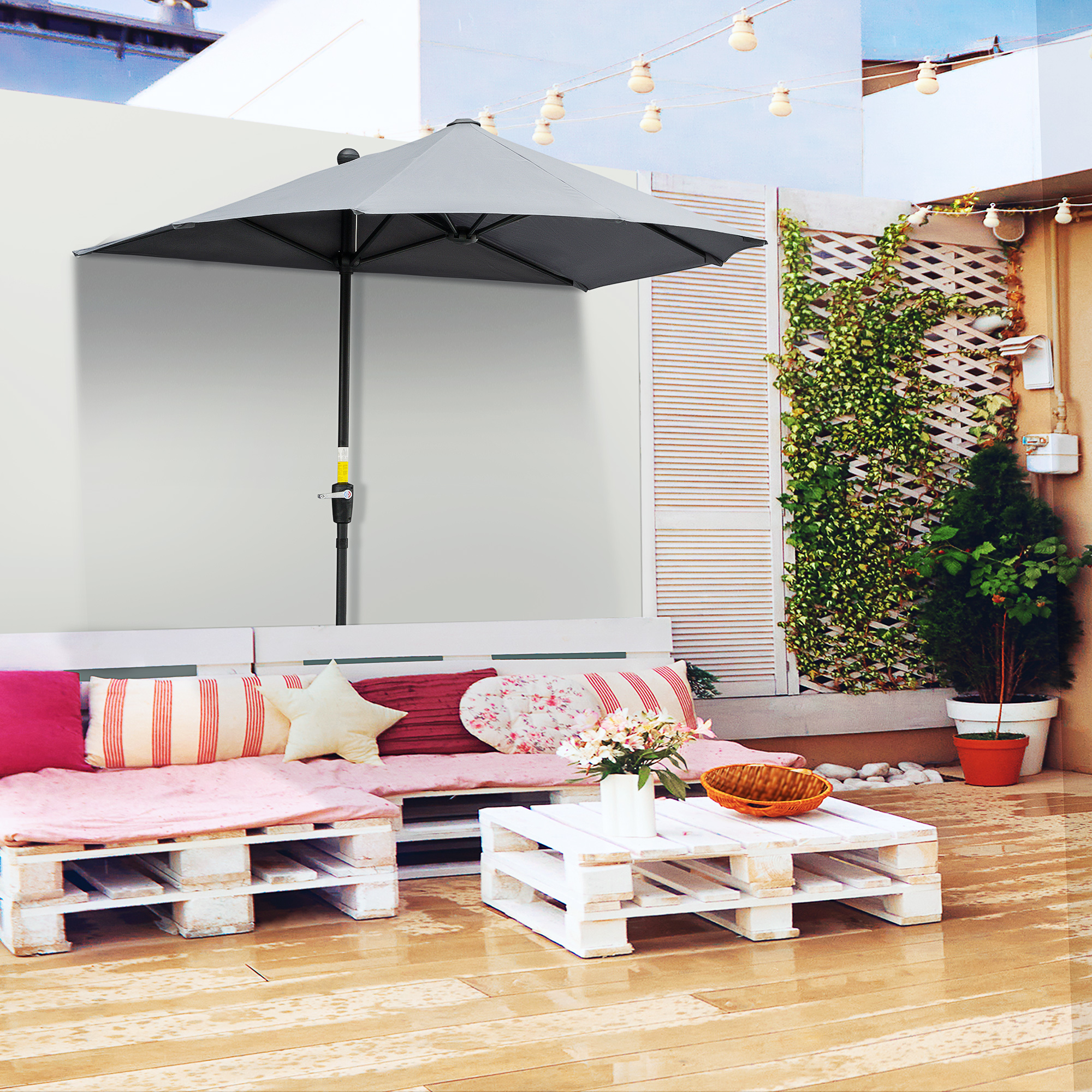 2 x 2 m Sonnenschirm Halbrundschirm Balkonschirm mit Halterung wasserabweisend für Garten Terrassen Höfe 100% Polyester Dunkelgrau
