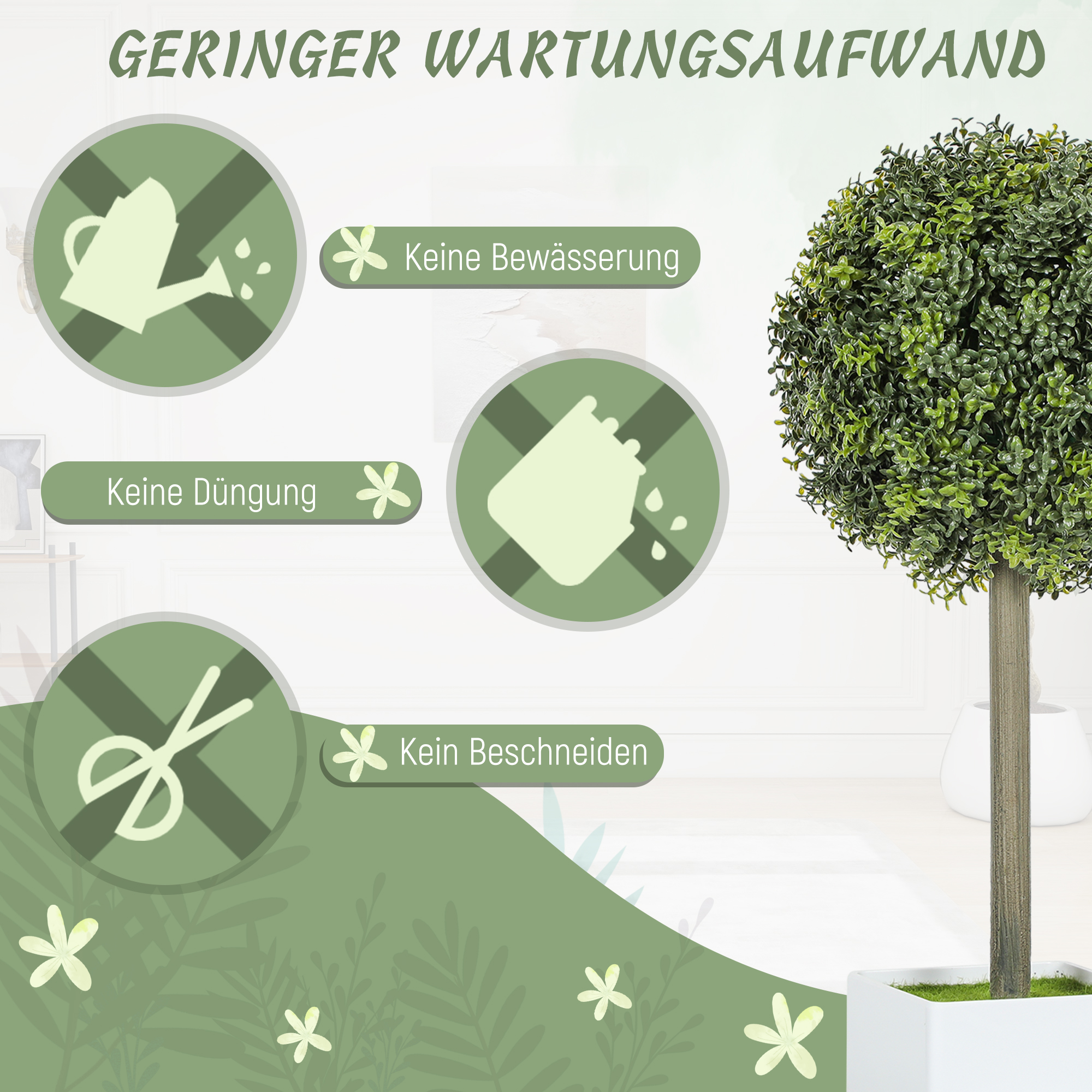 2er Set Künstliche Buchsbaum-Formschnittkugeln 45cm Kunstpflanze, Plastik Künstliche Pflanzen im Topf