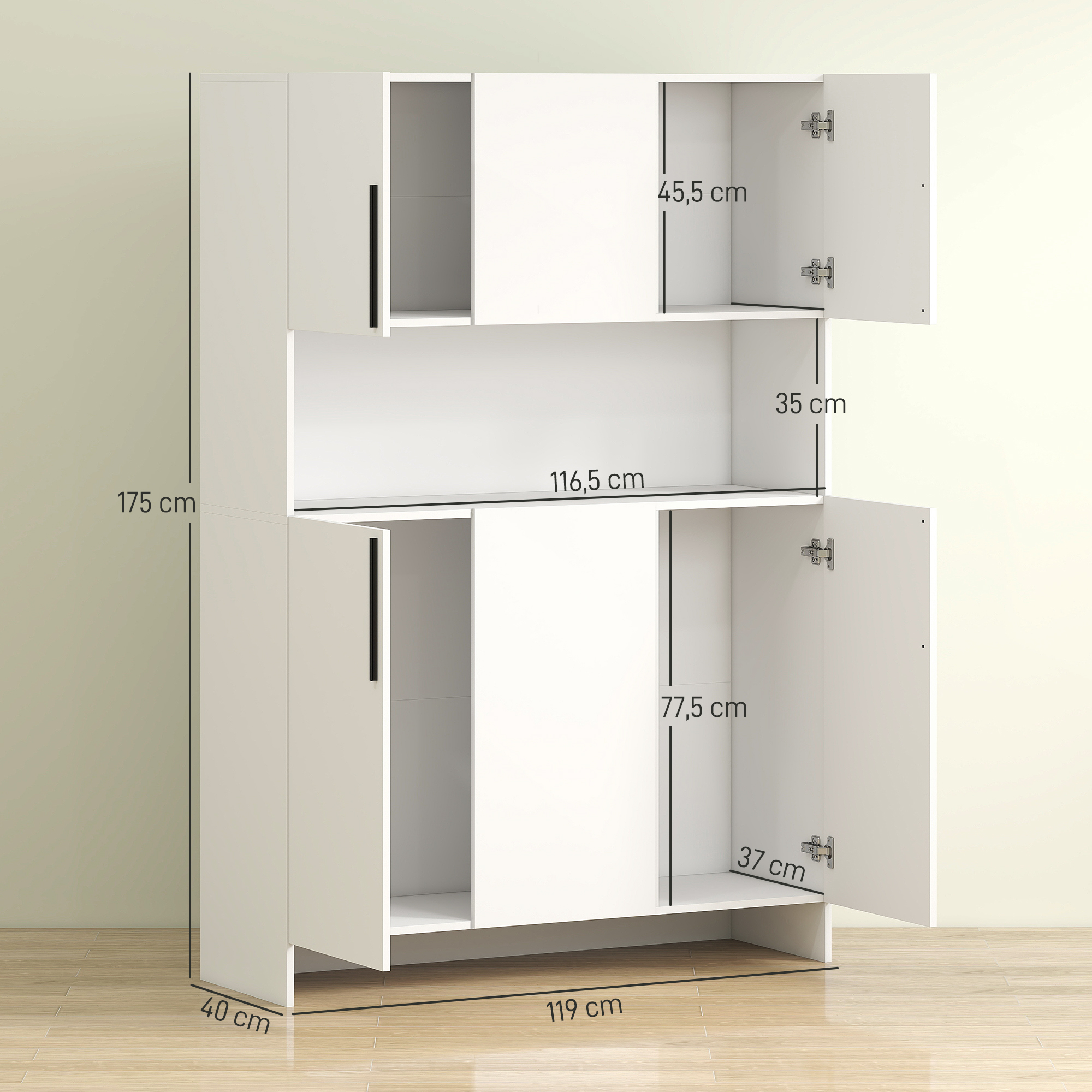 Küchenschrank, 4 Schränke, 6 Türen, 12 Scharniere, Arbeitsplatte, Spanplatte, Weiß