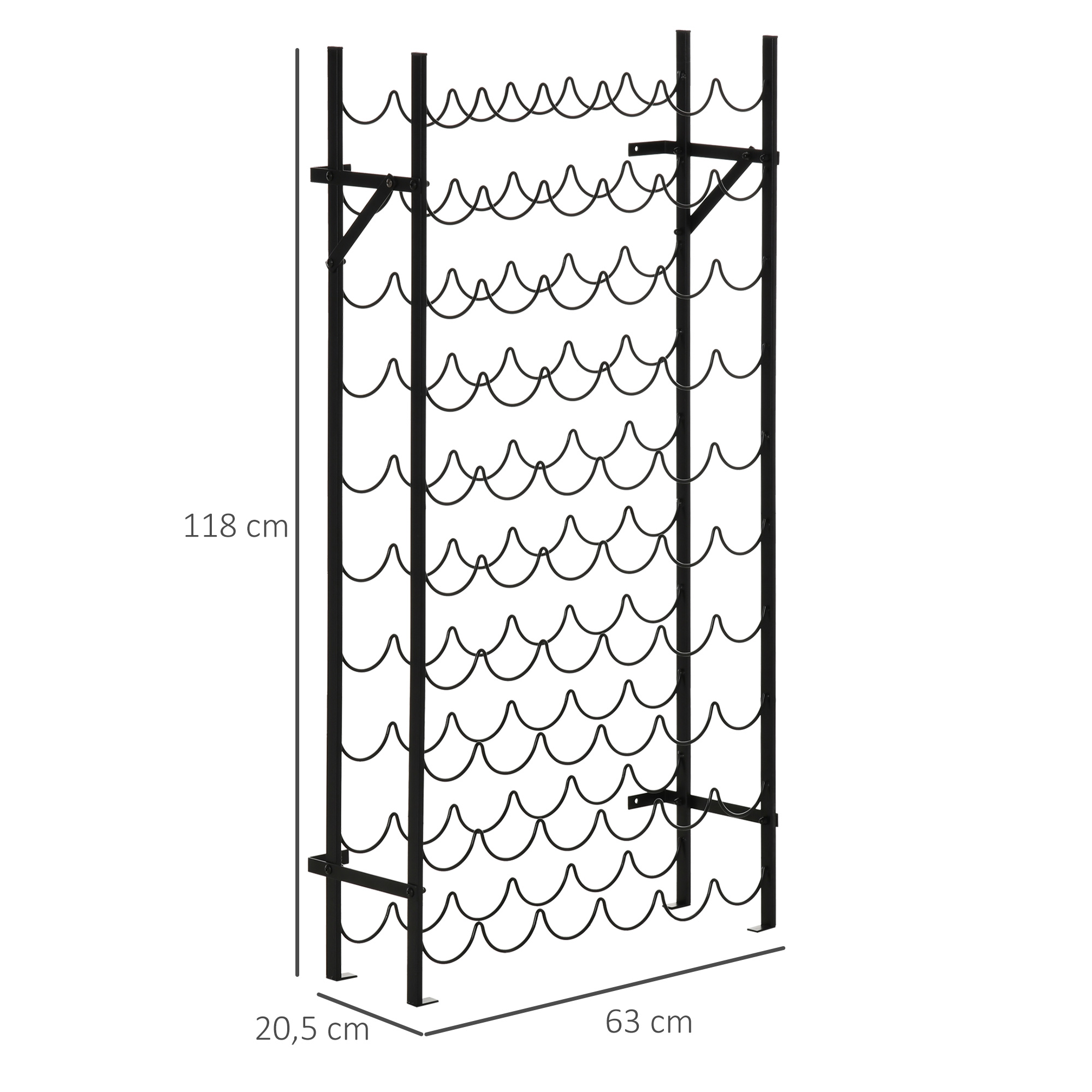Weinregal für 60 Flaschen Flaschenregal Metall Flaschenhalter 63 x 20,5 x 118 cm Schwarz