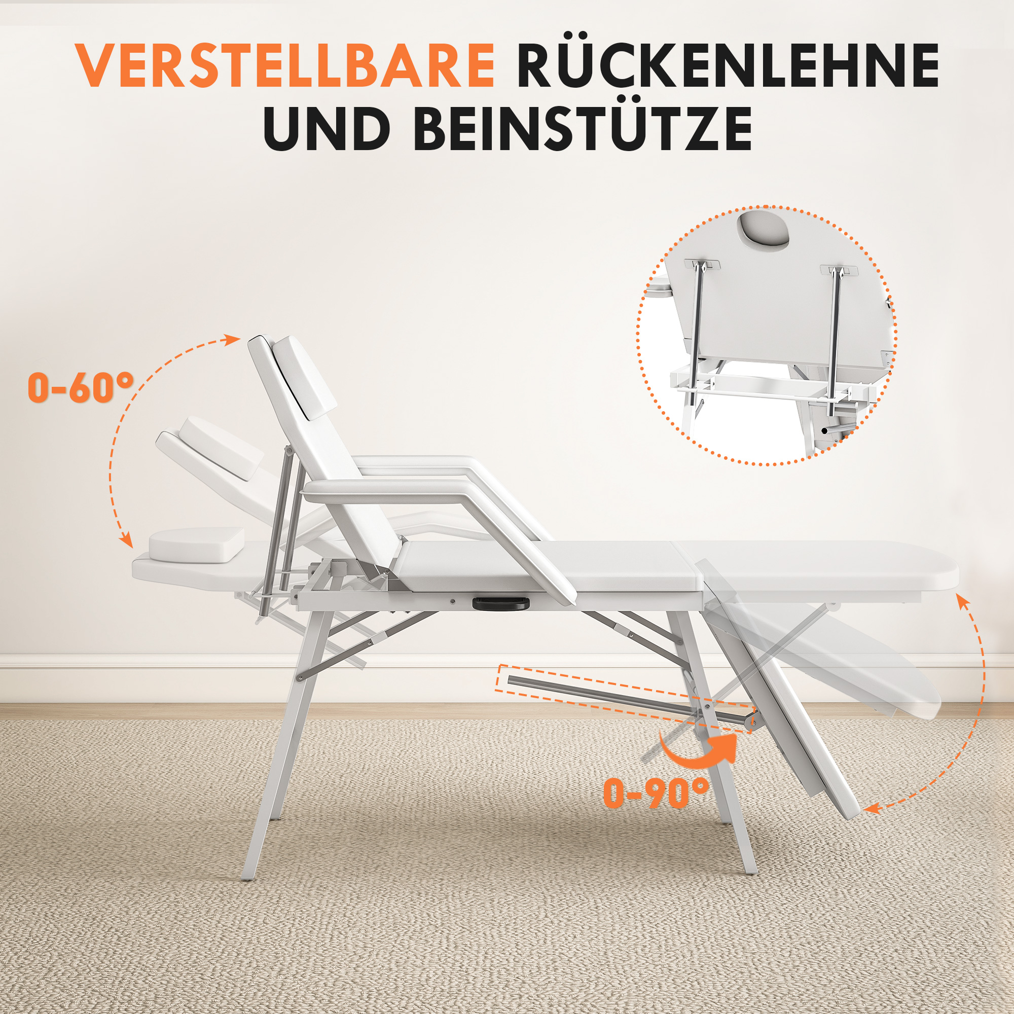 Tragbarer Massagetisch, klappbare Massageliege mit Kunstleder-Bezug, Schaumstoff-Polsterung, Stahlrahmen, Weiß