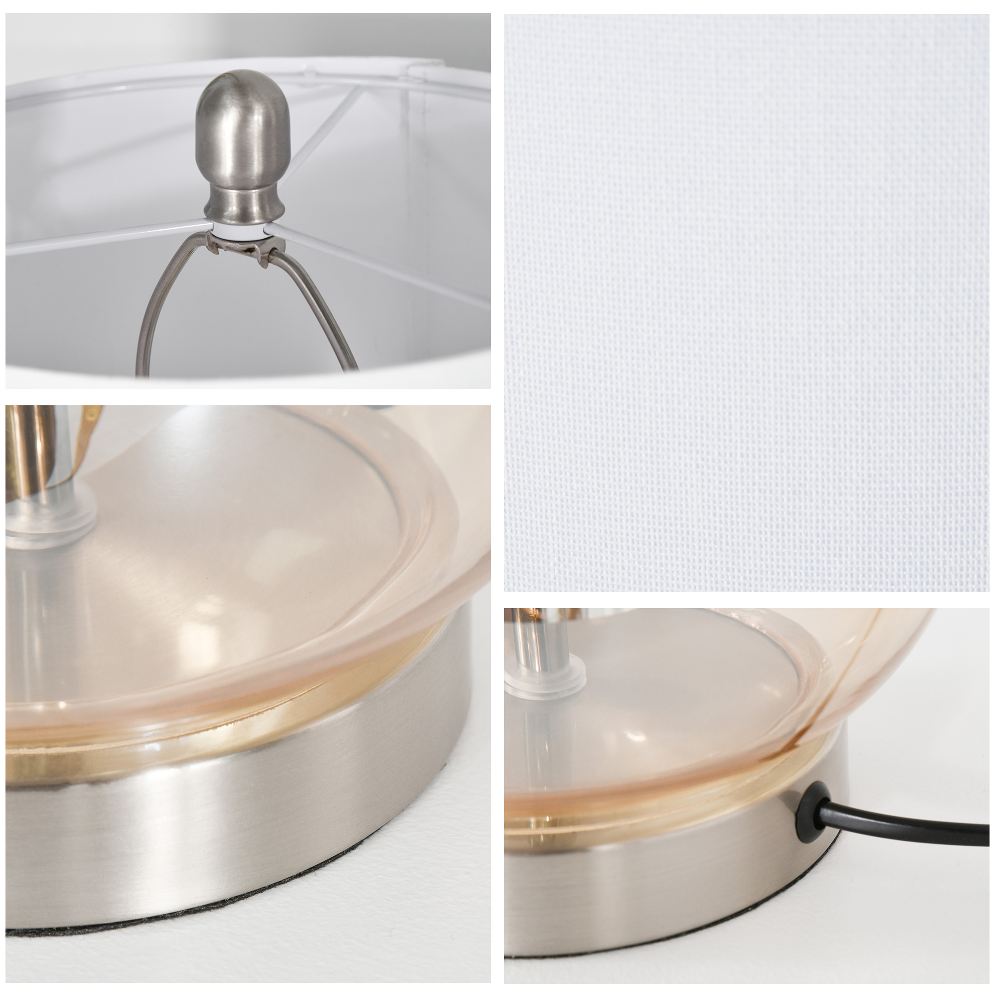 Tischlampe 2er-Set Tischleuchte mit Leinen-Lampenschirm, Glas tropfenförmigen Stangen, Nachttischlampe mit E27-Fassung, für Schlafzimmer, Wohnzimmer, Weiß