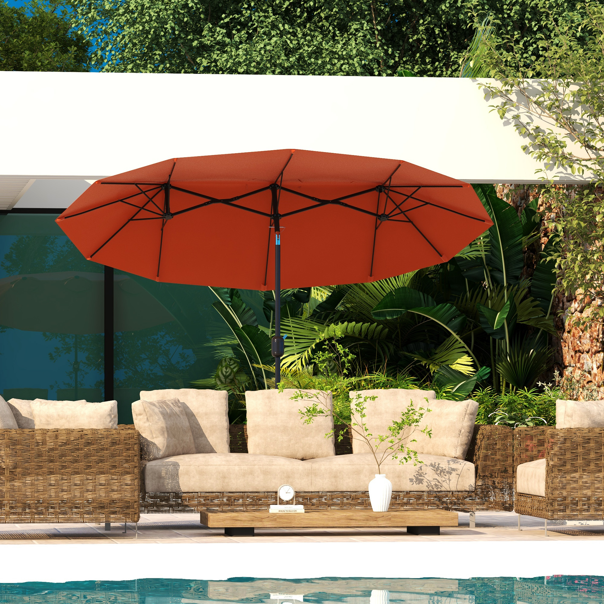 Sonnenschirm, Gartenschirm, neigbar, mit Handkurbel, Winddach, Polyester+Stahl, Weinrot, 295 x 152 cm