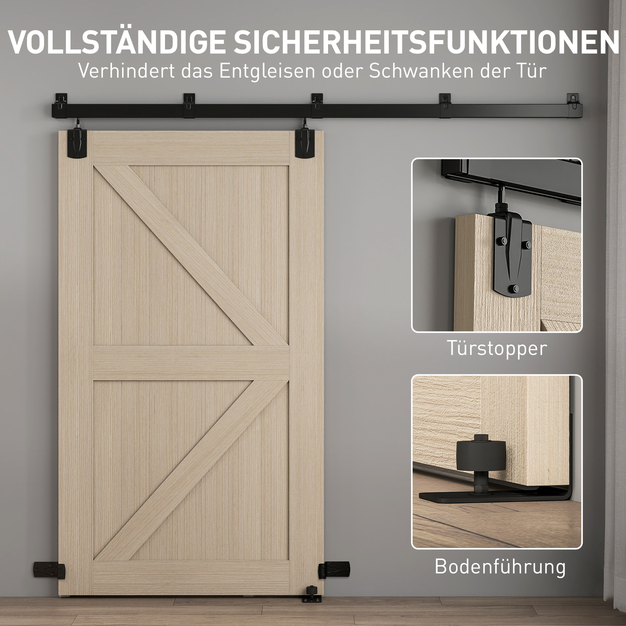 Schwerlast Schiebetür-Hardware-Set 244 cm Schwarz für Einzeltüren