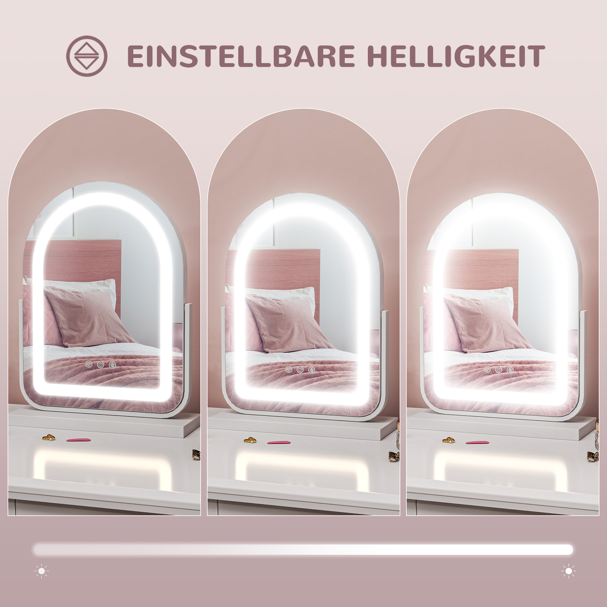 Kosmetikspiegel mit LED-Beleuchtung, 3 Lichttemperaturen, drehbar, Touch-Steuerung, Weiß