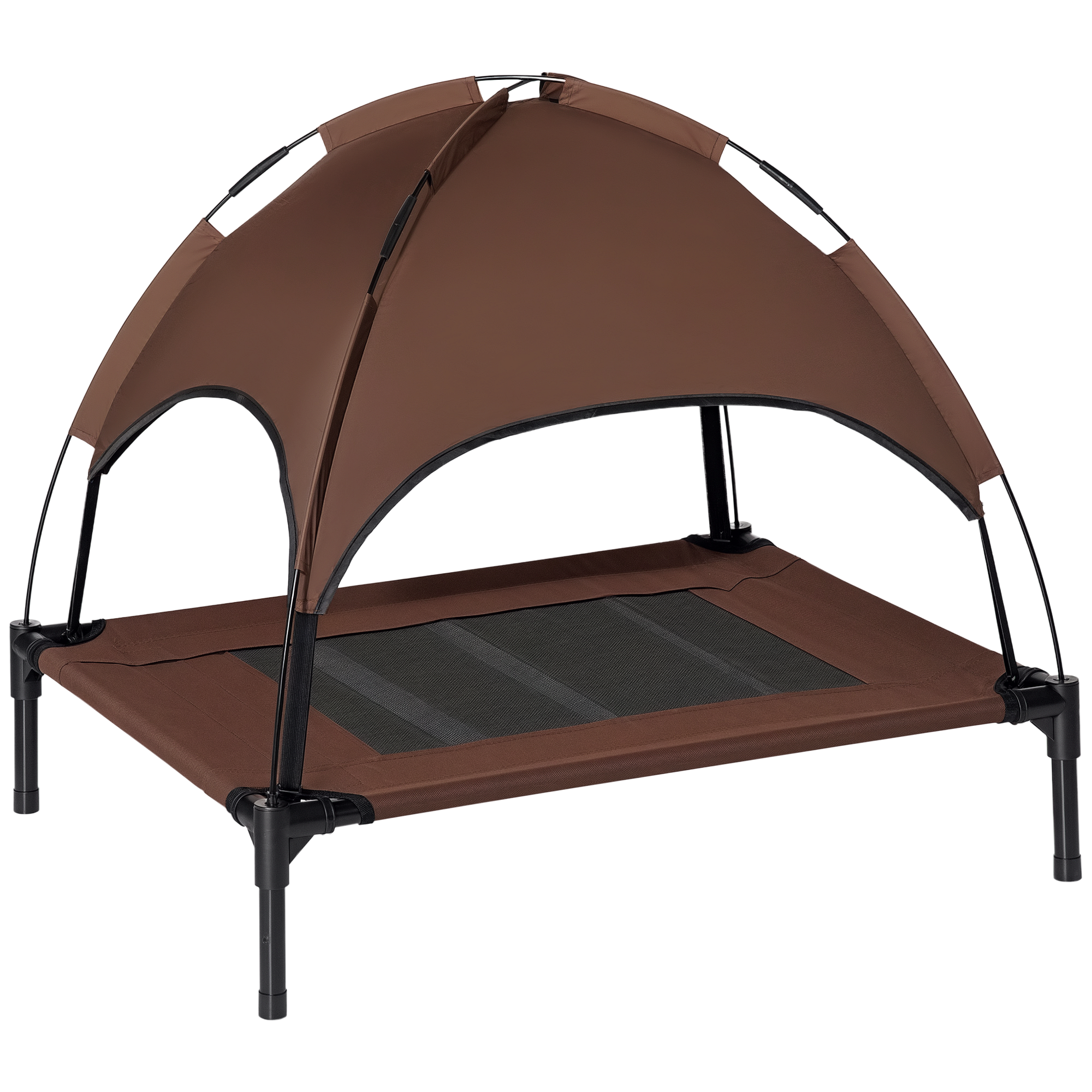 erhöhtes Hundebett mit Baldachin, Haustierbett, Hundeliege outdoor mit Dach, Atmungsaktiv, Taftstoff für Camping Kaffee 76 x 61 x 73 cm