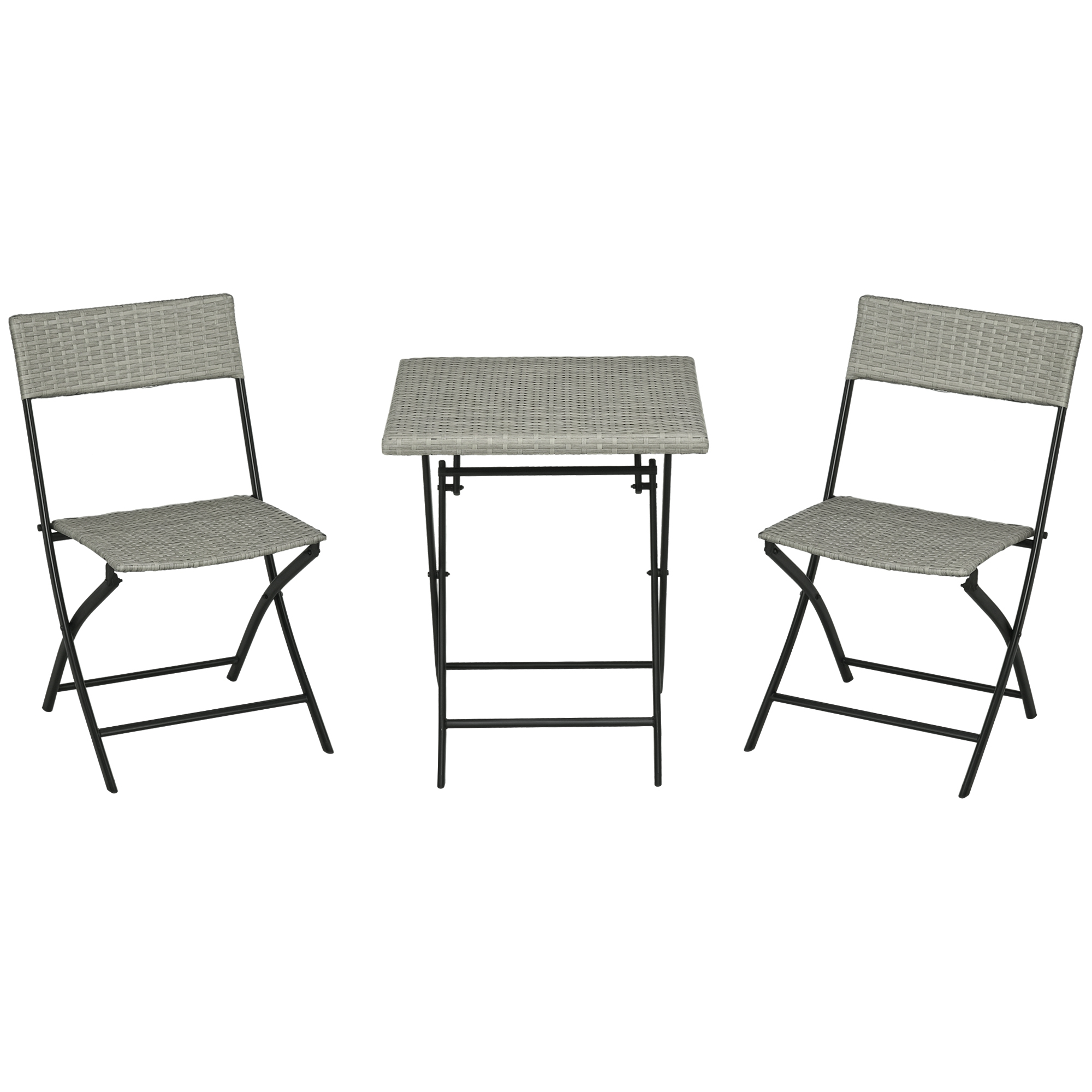 3-tlg, Gartensitzgruppe, 2 Klappstühle, 1 Klapptisch, Rattanoptik, Metallrahmen, hellgrau
