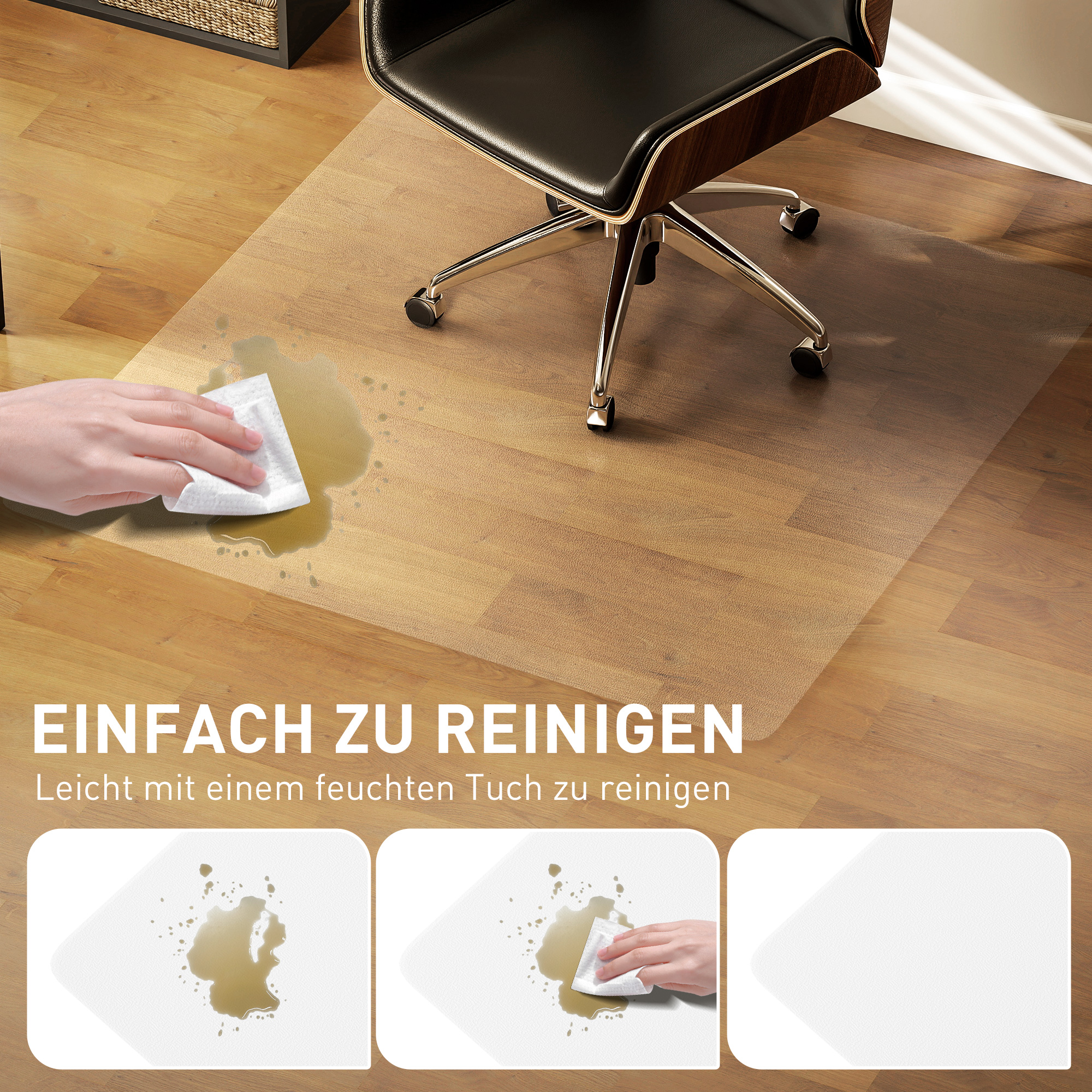 Bodenschutzmatte, rutschfest, 1,5mm dick, 120x120cm, Transparent