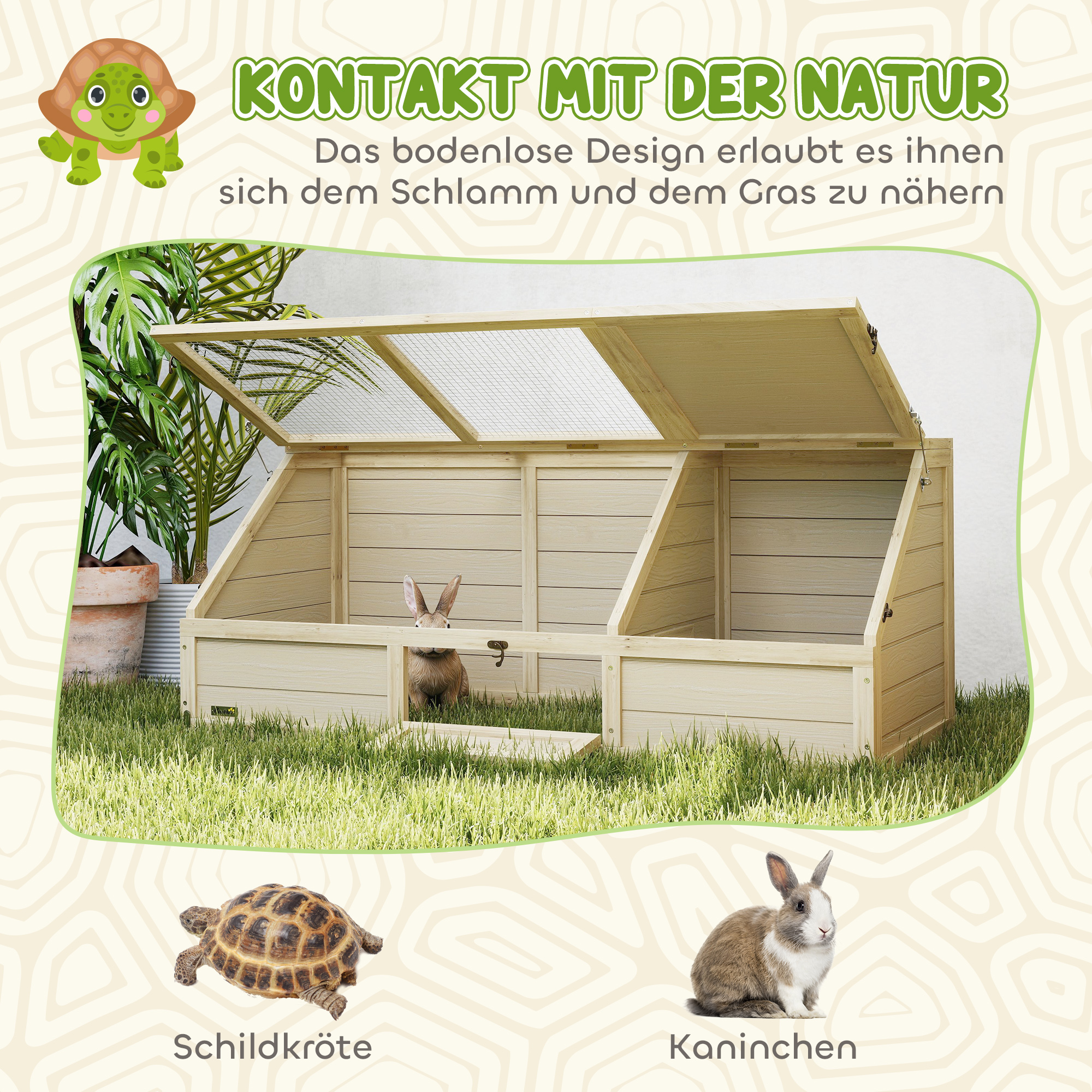Schildkrötenbox, Outdoor Schildkrötengehege, bodenloses Design, leicht zu öffnen, Schildkrötenhaus, Natur