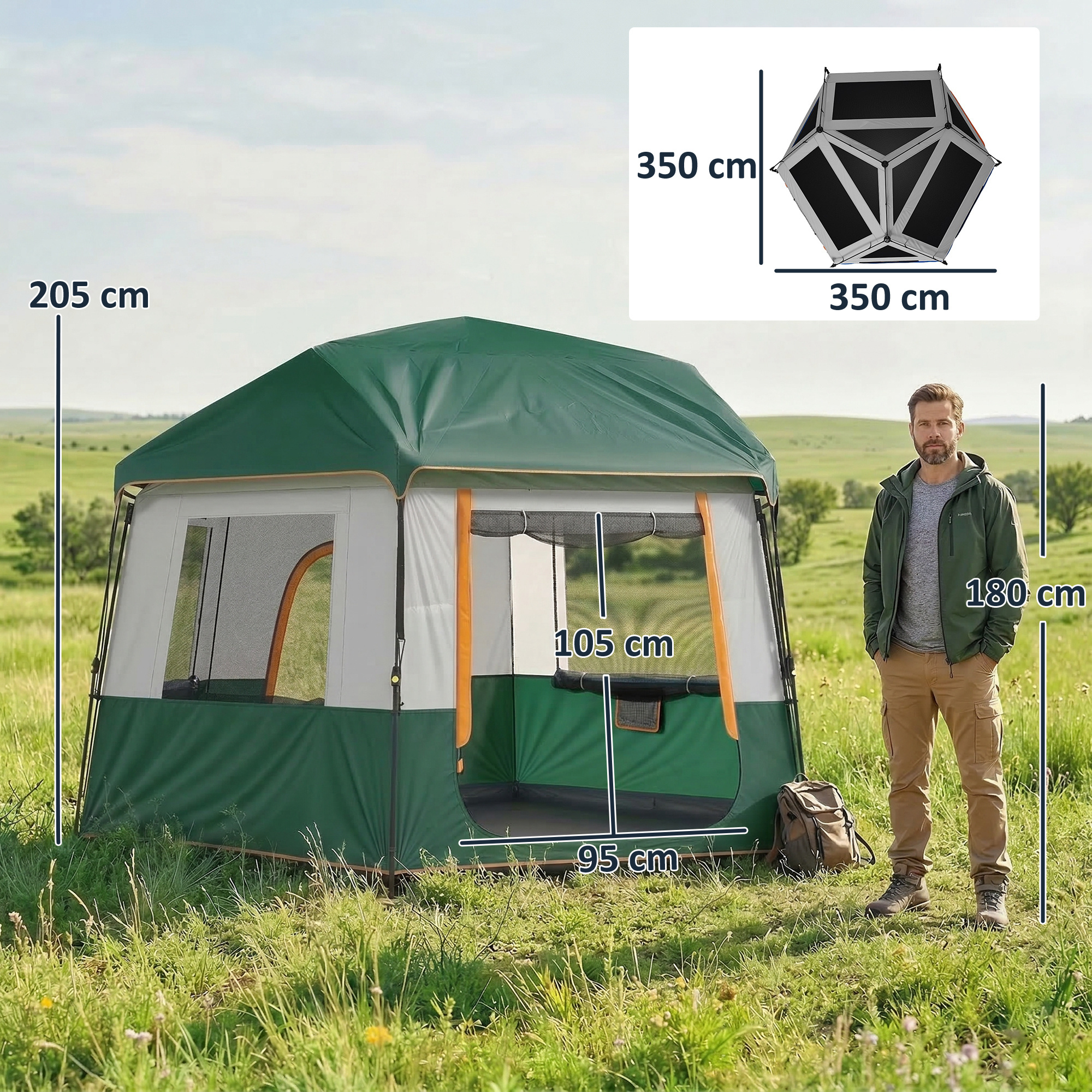 Campingzelt für 4-6 Personen stabil 3000mm wasserdicht Familienzelt mit abnehmbarem oberen Abdeckung UV30+ Schutz Grün