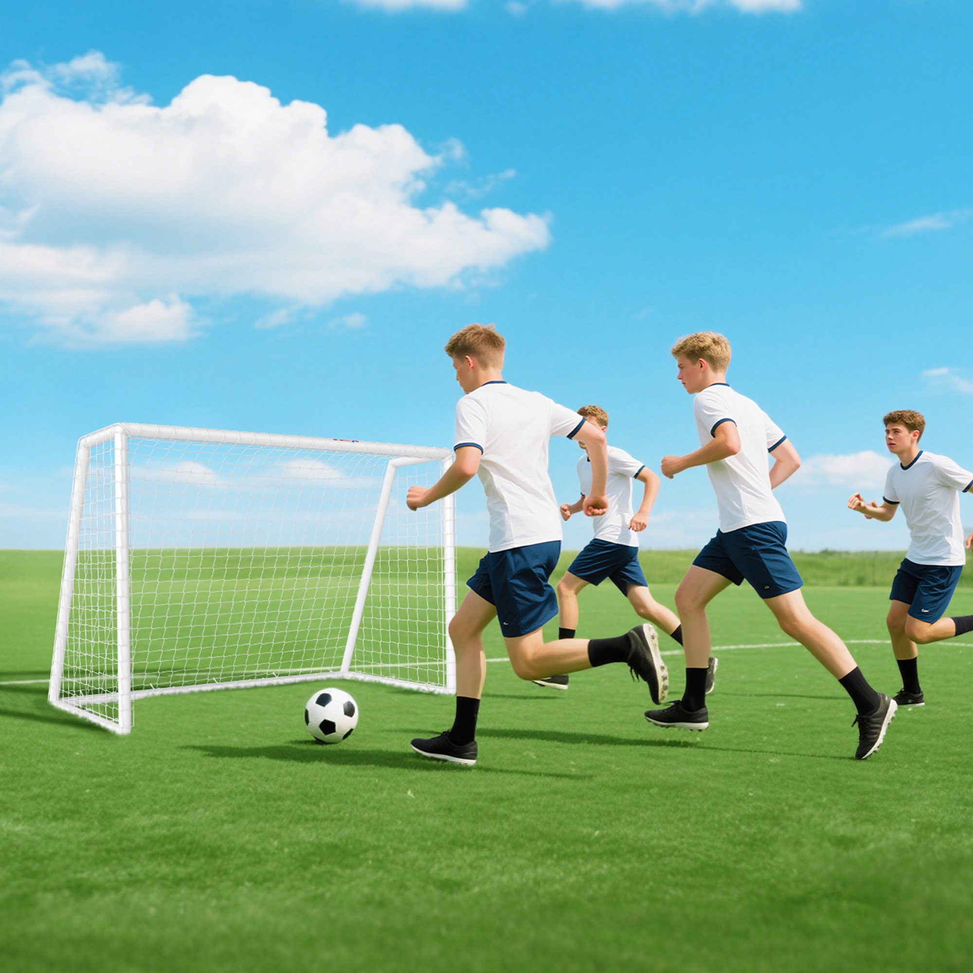 Fußballtor, robustes Netz, Kunststoff-Rahmen, Heringe, 180L x 92B x 124H cm, Weiß