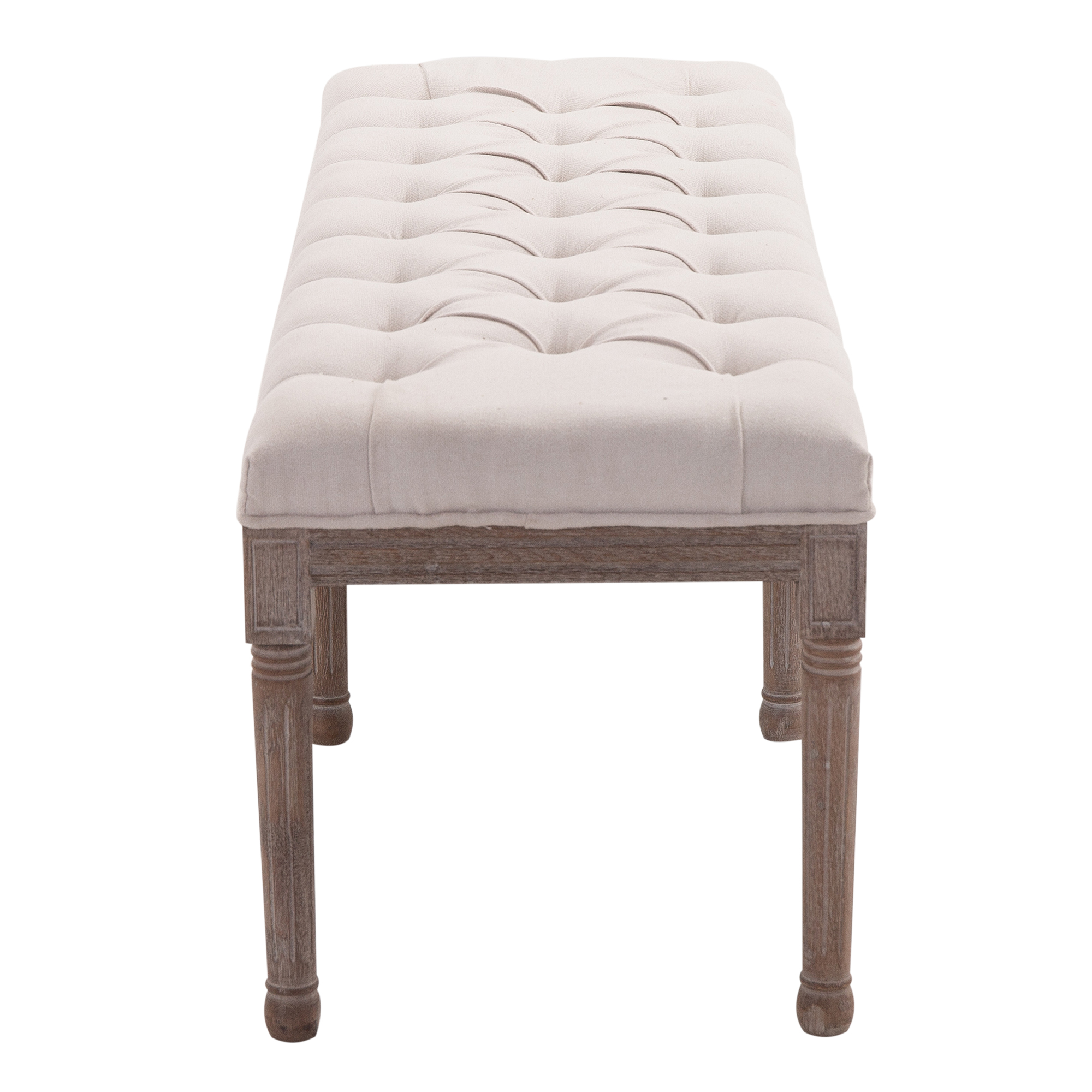 Polsterbank Sitzbank Lounge Sitzhocker Vintage Retro mit Knöpfen Leinen + Holz beige 142 x 47 x 51 cm