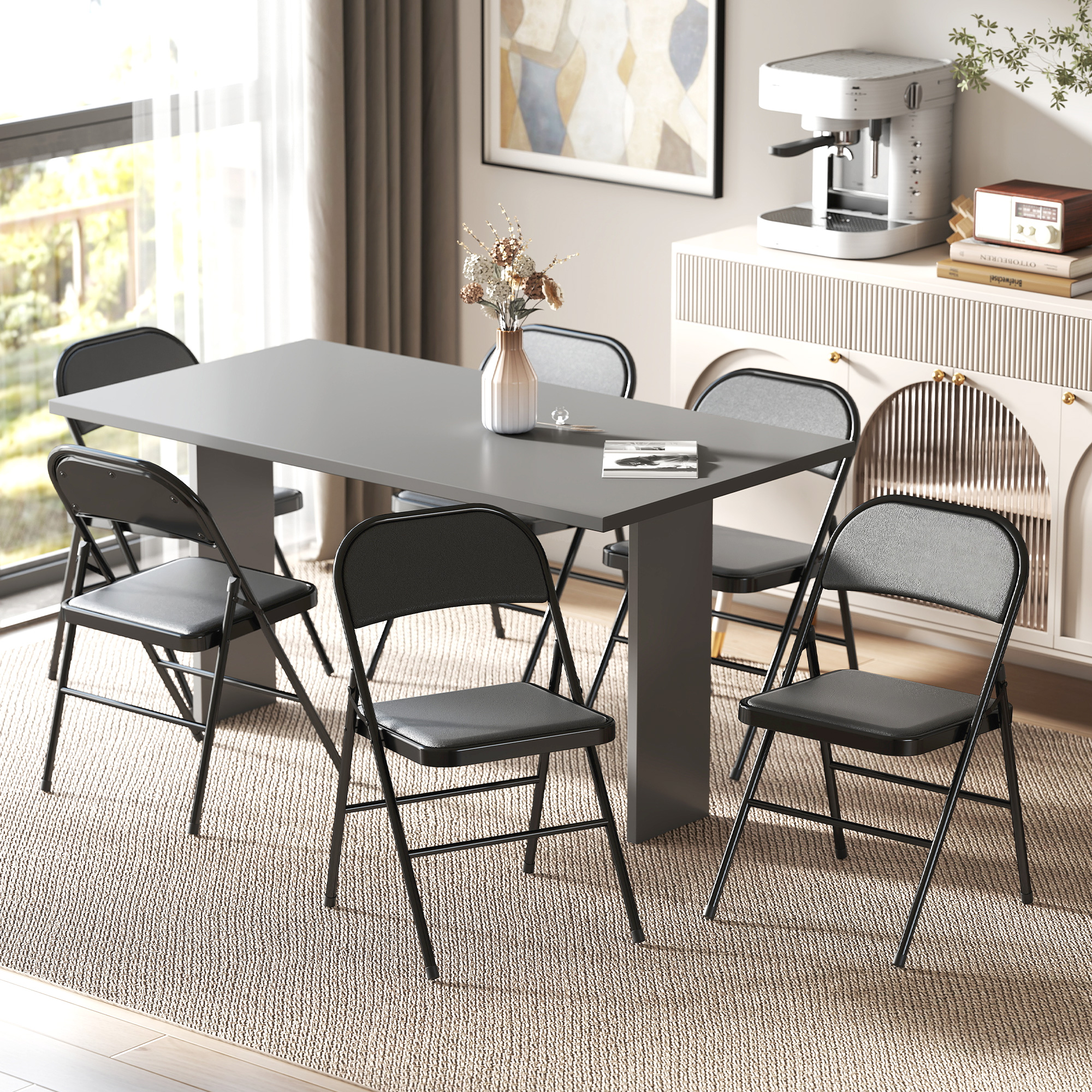 2er-Set Klappstühle, tragbare Bürostühle, Stahlbeine, Faltstuhl für Büro, Empfang, Wartezimmer, Kunstleder, Schwarz