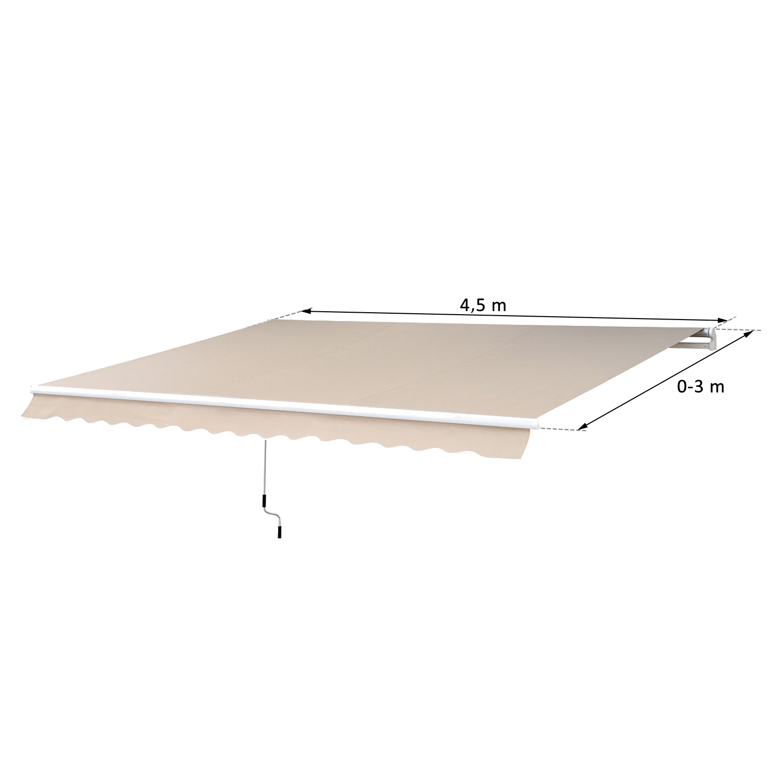 Gelenkarmmarkise Verstellbare Klemmmarkise Terrassenmarkise 4,5 x 3m Sonnenschutz mit Kurbel, Balkonmarkise, Beige