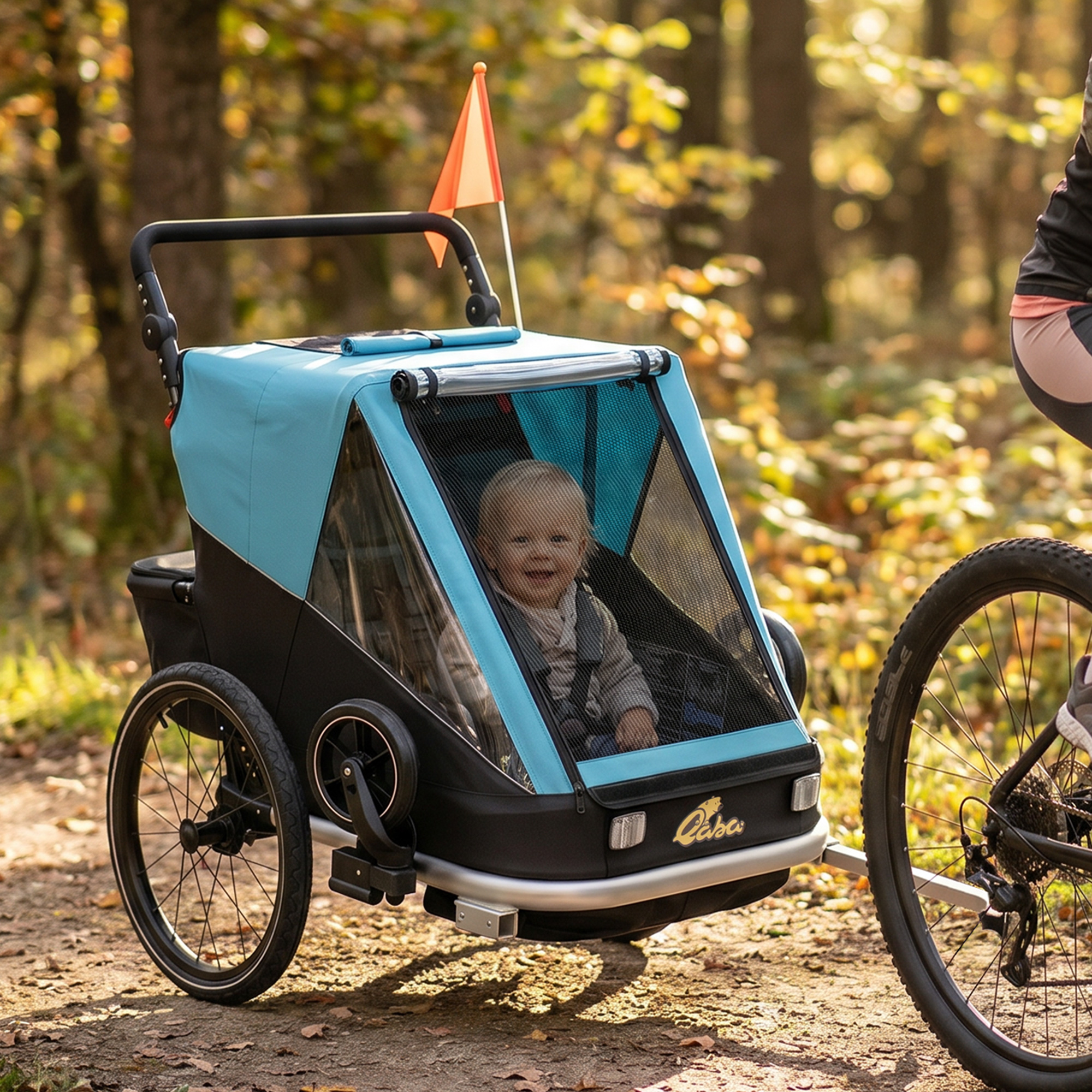 Fahrradanhänger für Kinder, 2-Sitzer, 2-in-1 faltbarer Kinderfahrradanhänger mit verstellbarem Sitz und Gurten, Blau