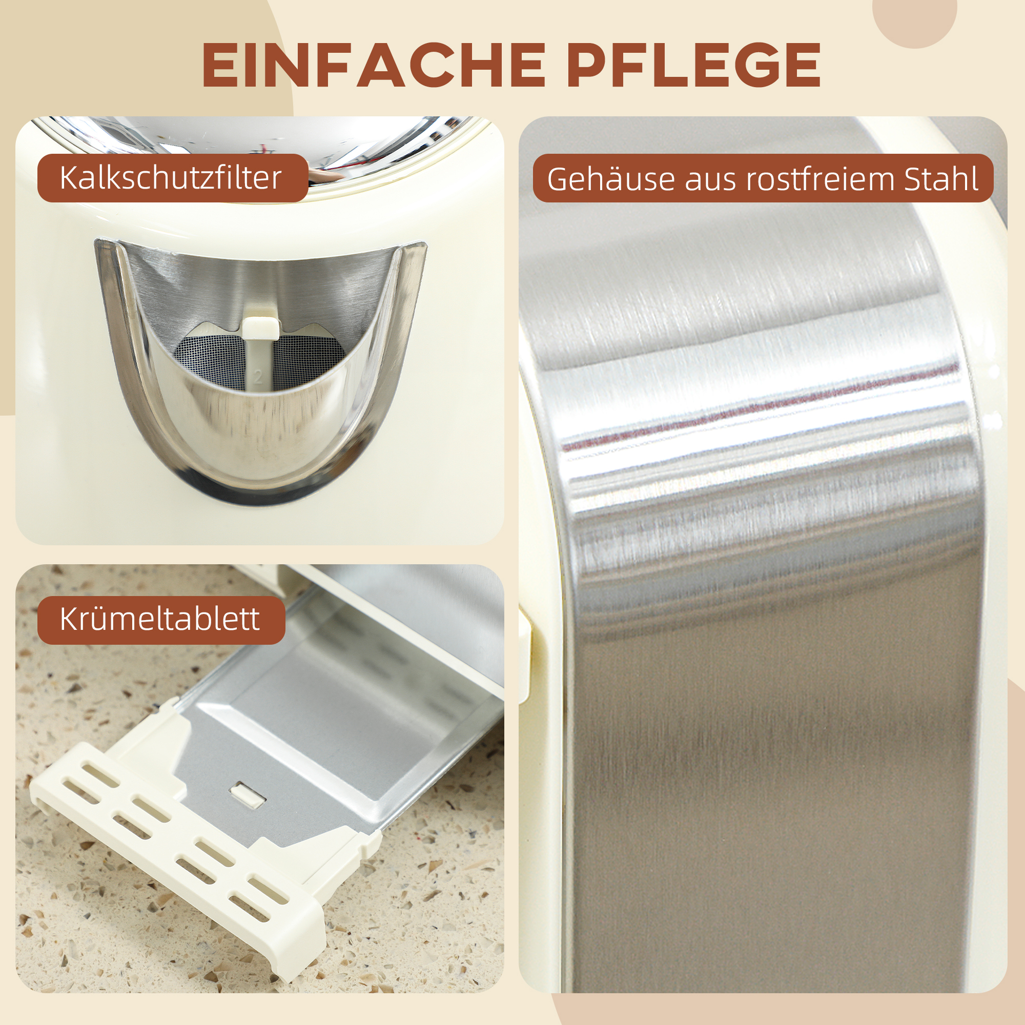 Wasserkocher- und Toaster-Set, 1,7 L, 2200W, Strix Thermostat, Filter, 4-Schlitz-Toaster, 7 Bräunungsstufen, Krümelfach